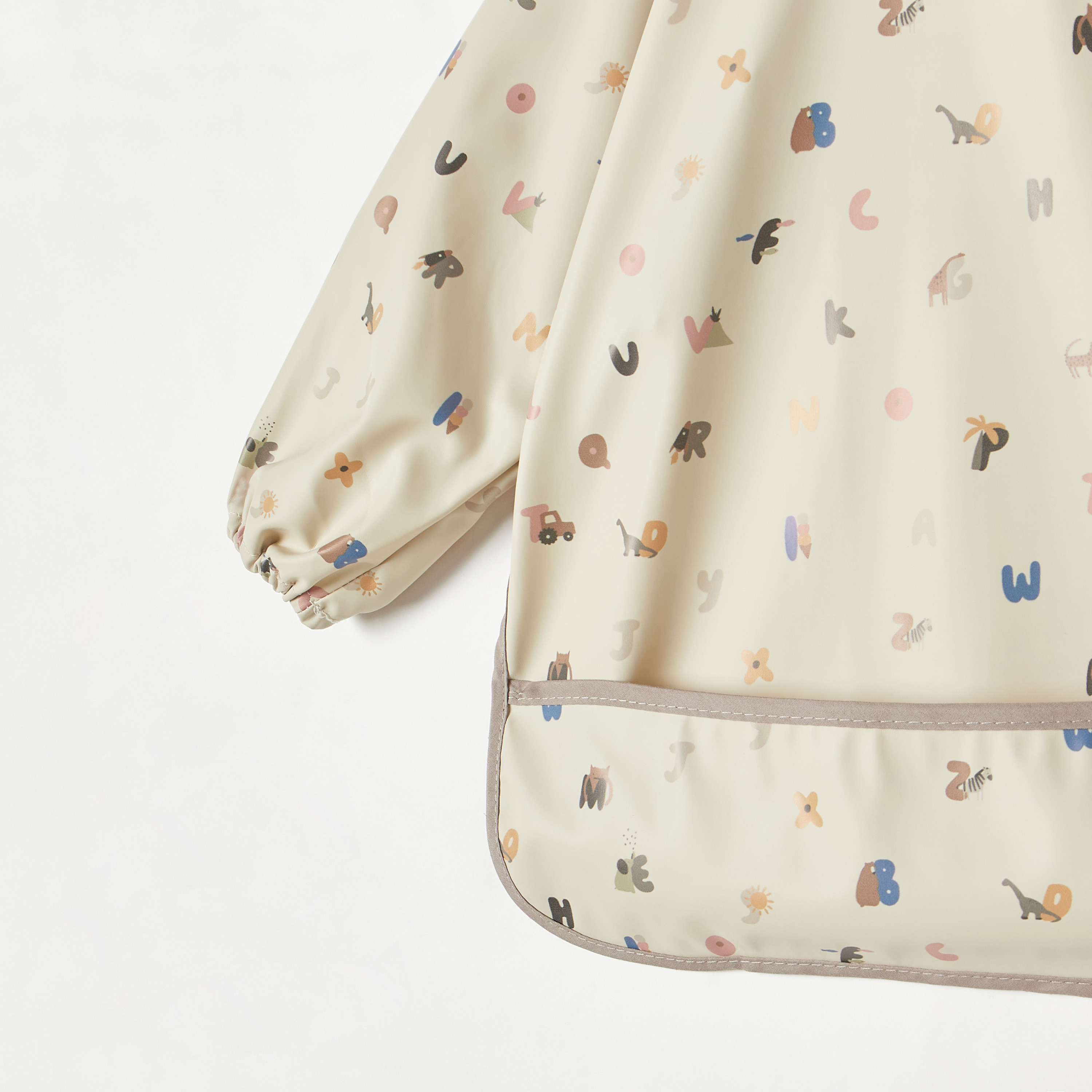 Juniors Alphabet Print Waterproof Feeding Apron with Long Sleeves-baby-feeding-bibs-image-3