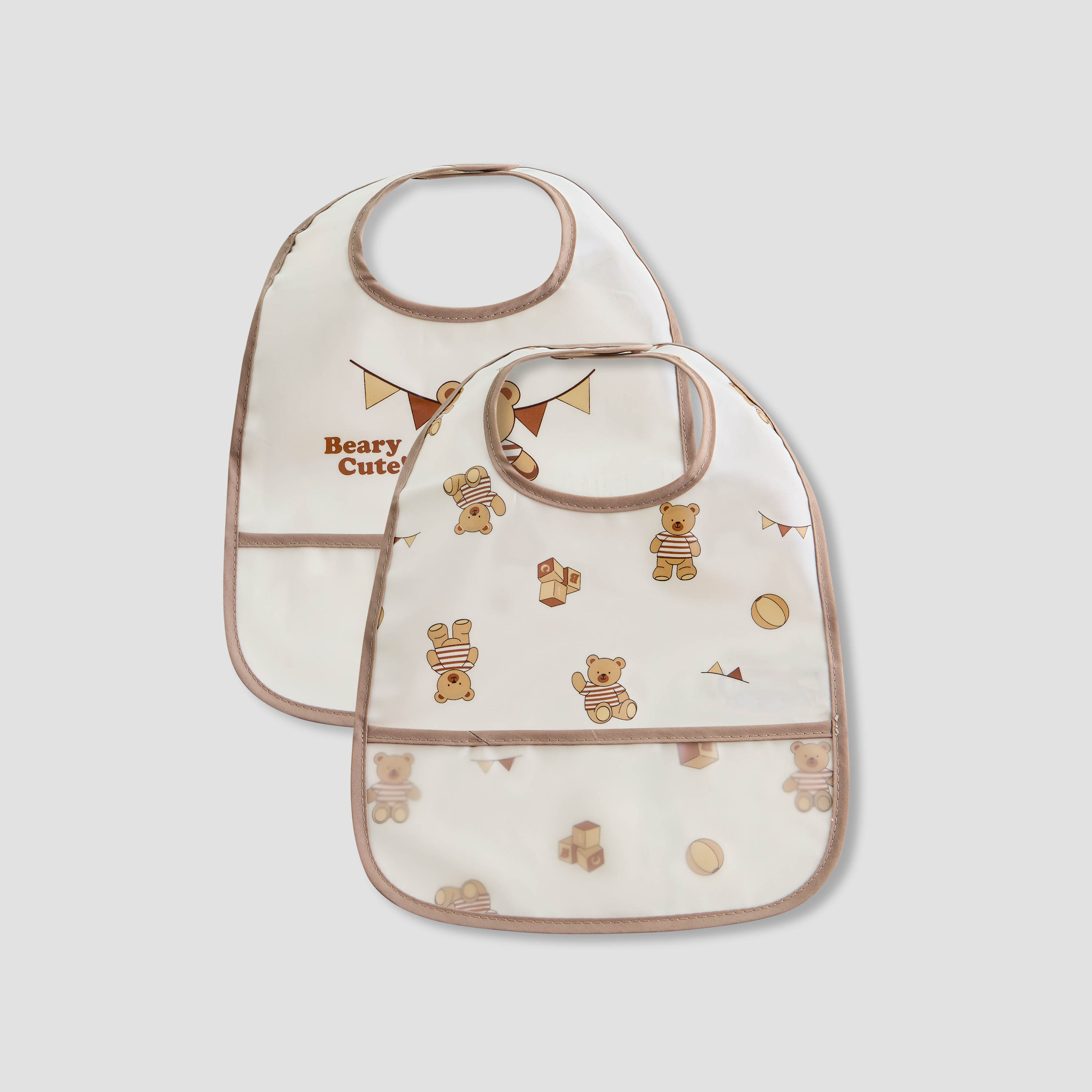 Juniors Bear Print Bib with Snap Button Closure - Set of 2-baby-feeding-bibs-image-1