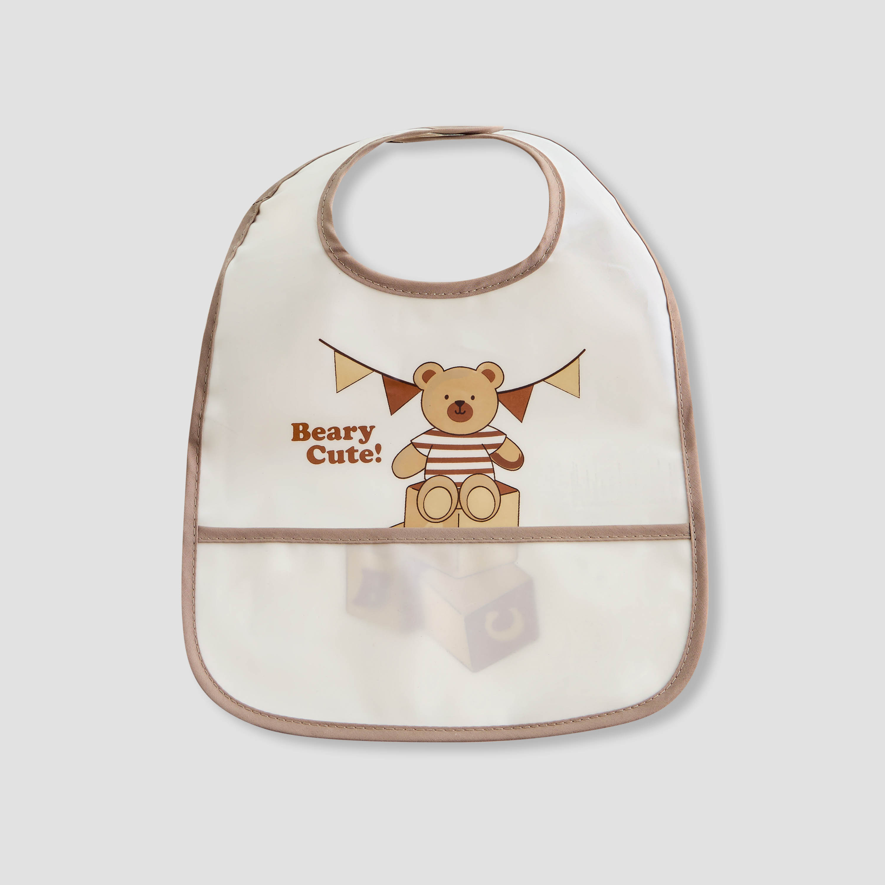 Juniors Bear Print Bib with Snap Button Closure - Set of 2-baby-feeding-bibs-image-3