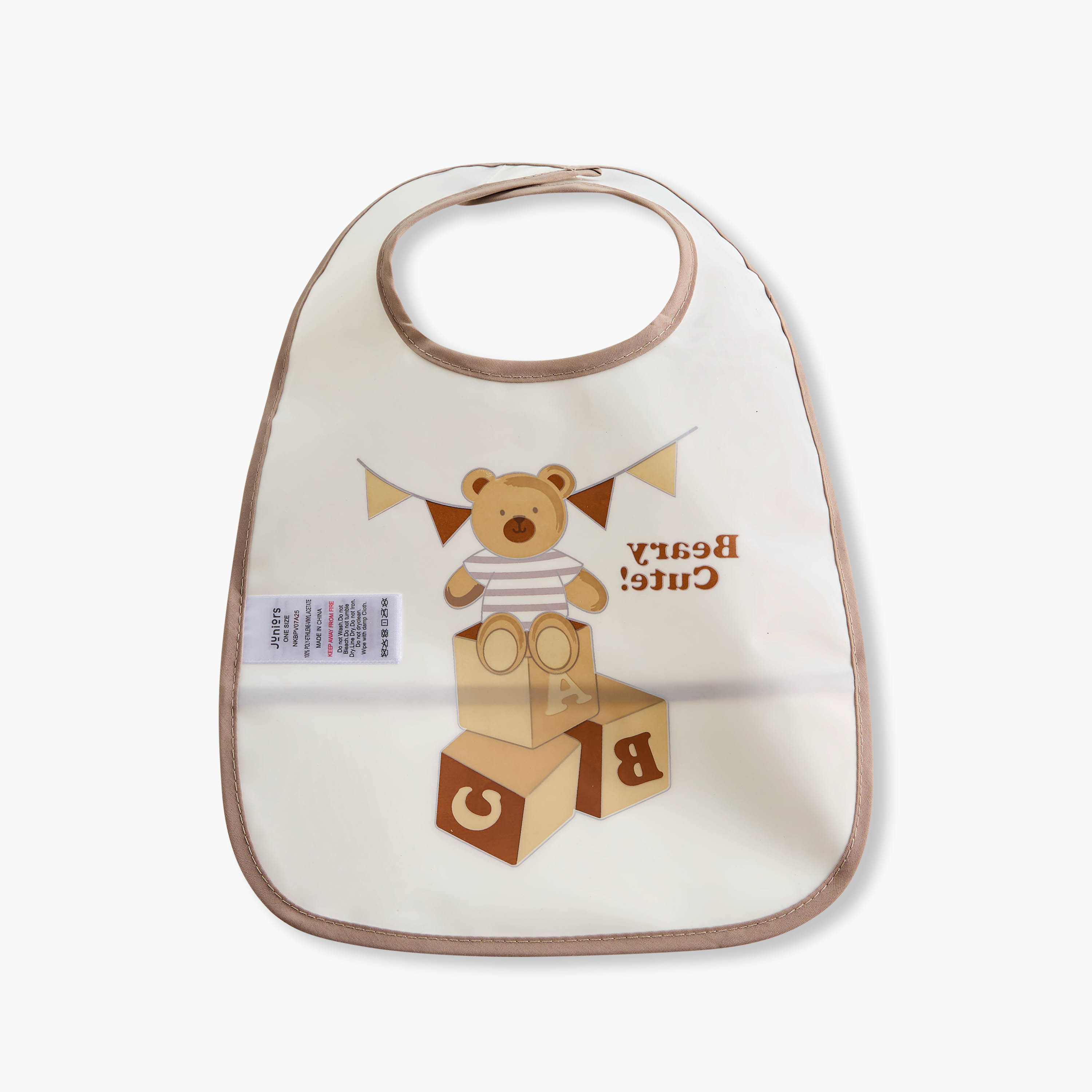Juniors Bear Print Bib with Snap Button Closure - Set of 2-baby-feeding-bibs-image-4