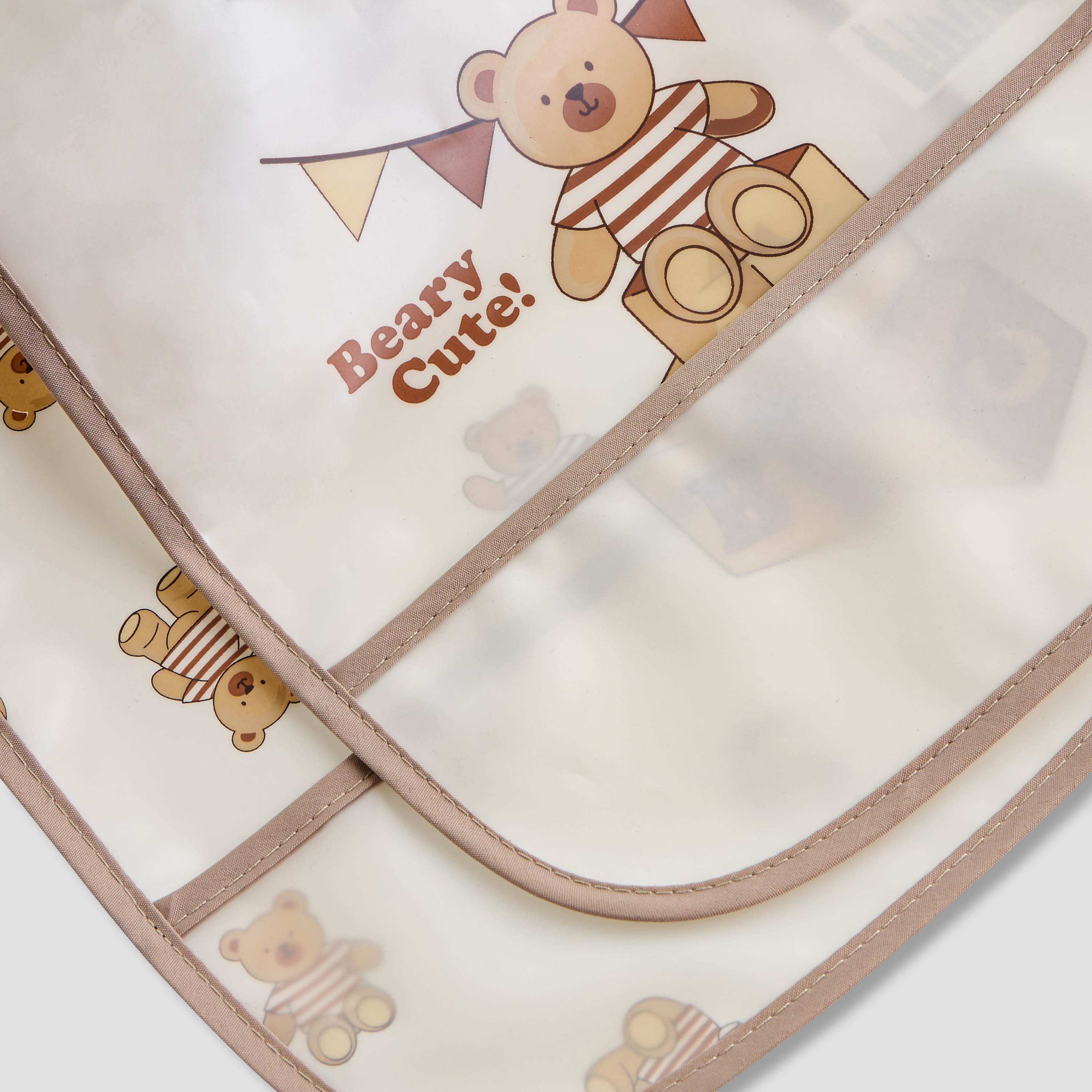 Juniors Bear Print Bib with Snap Button Closure - Set of 2-baby-feeding-bibs-image-5