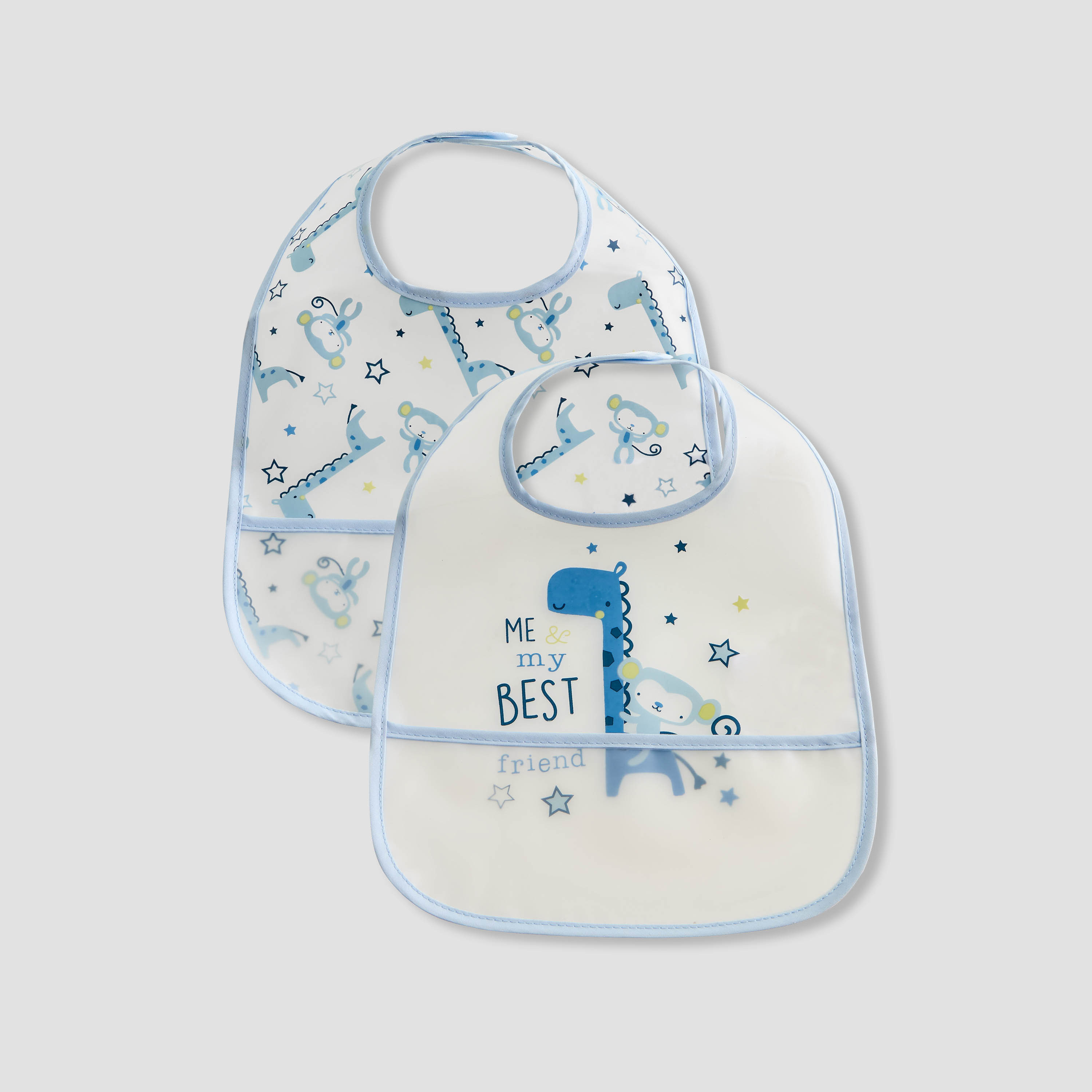Juniors Dinosaur Print Bib with Snap Button Closure - Set of 2-baby-feeding-bibs-image-1