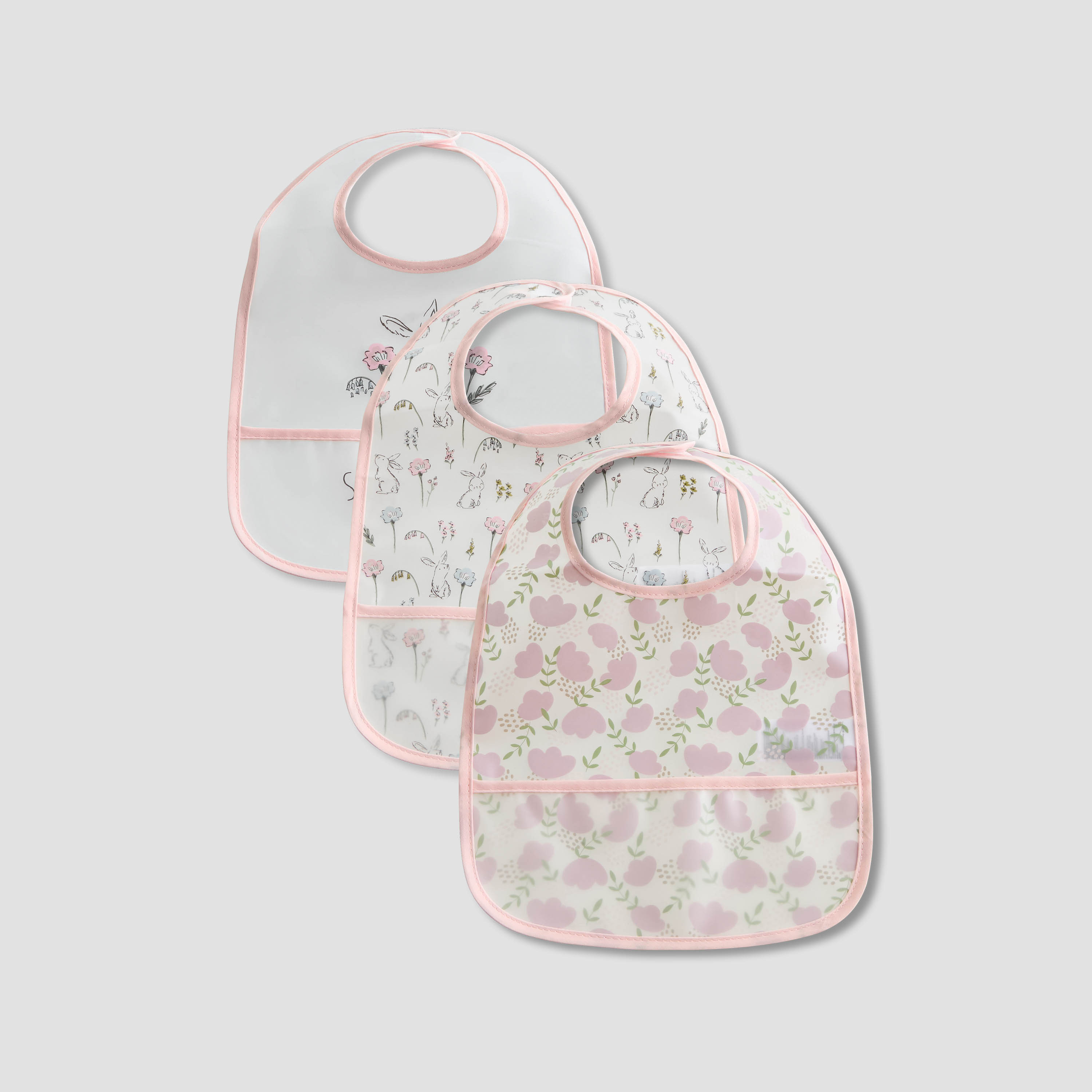 Juniors Floral Print Bib with Snap Button Closure - Set of 3-baby-feeding-bibs-image-1