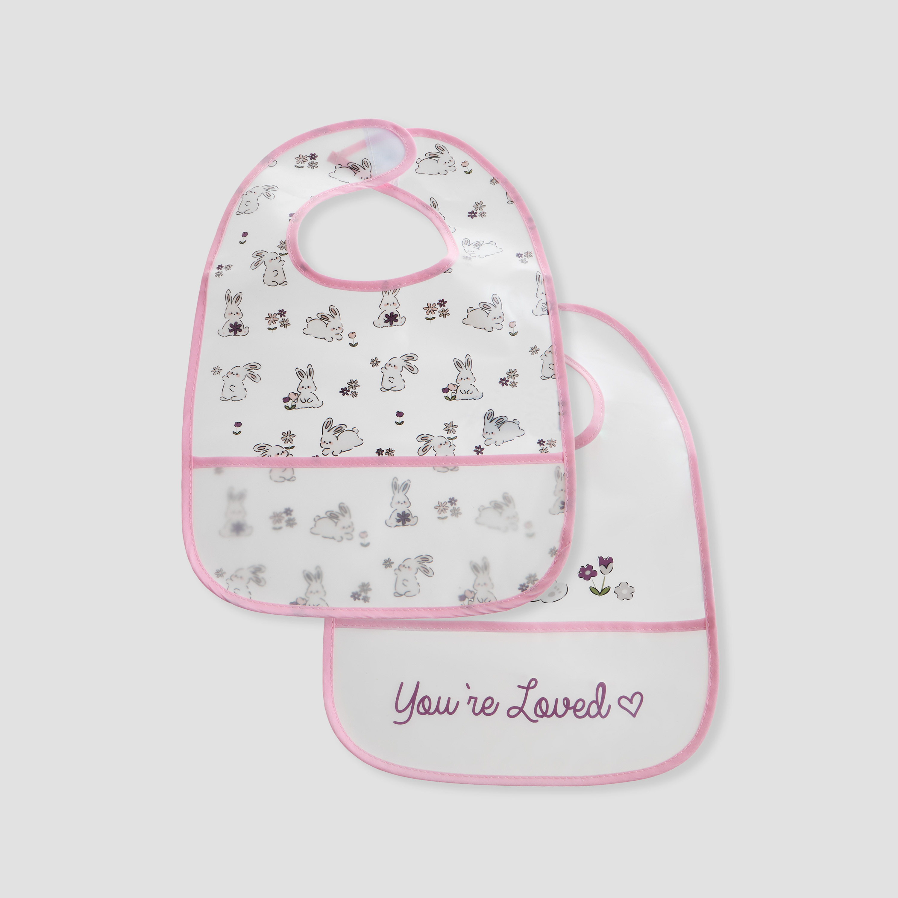 Juniors Bunny Print Bib with Hook and Loop Closure - Set of 2-baby-feeding-bibs-image-1