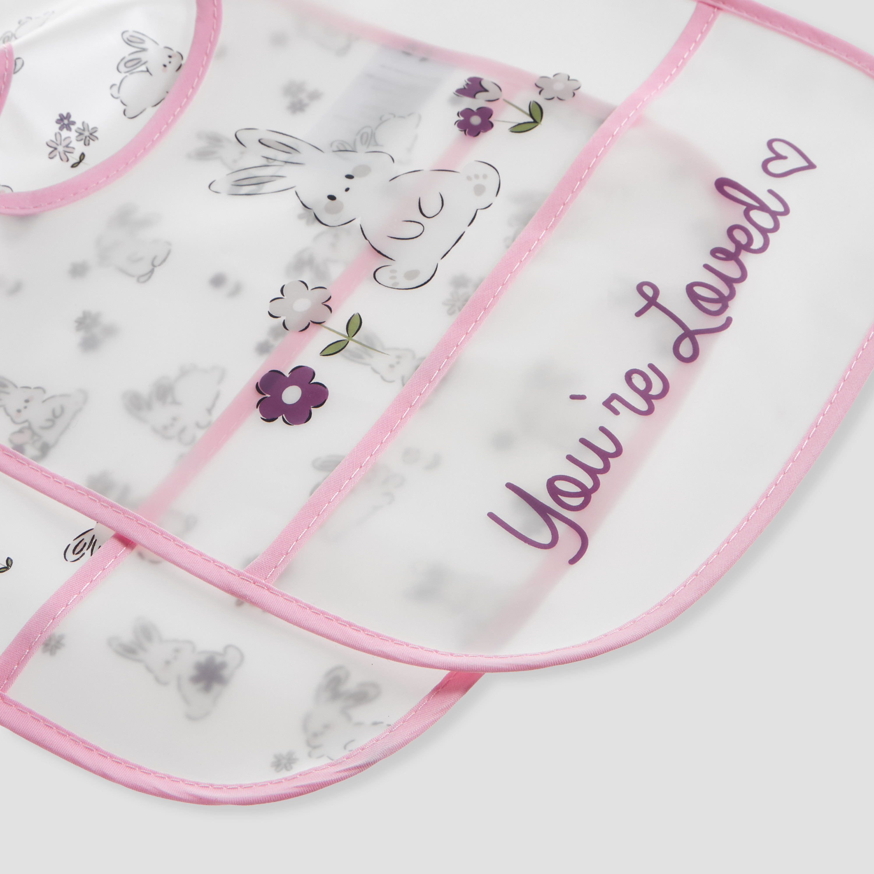 Juniors Bunny Print Bib with Hook and Loop Closure - Set of 2-baby-feeding-bibs-image-5