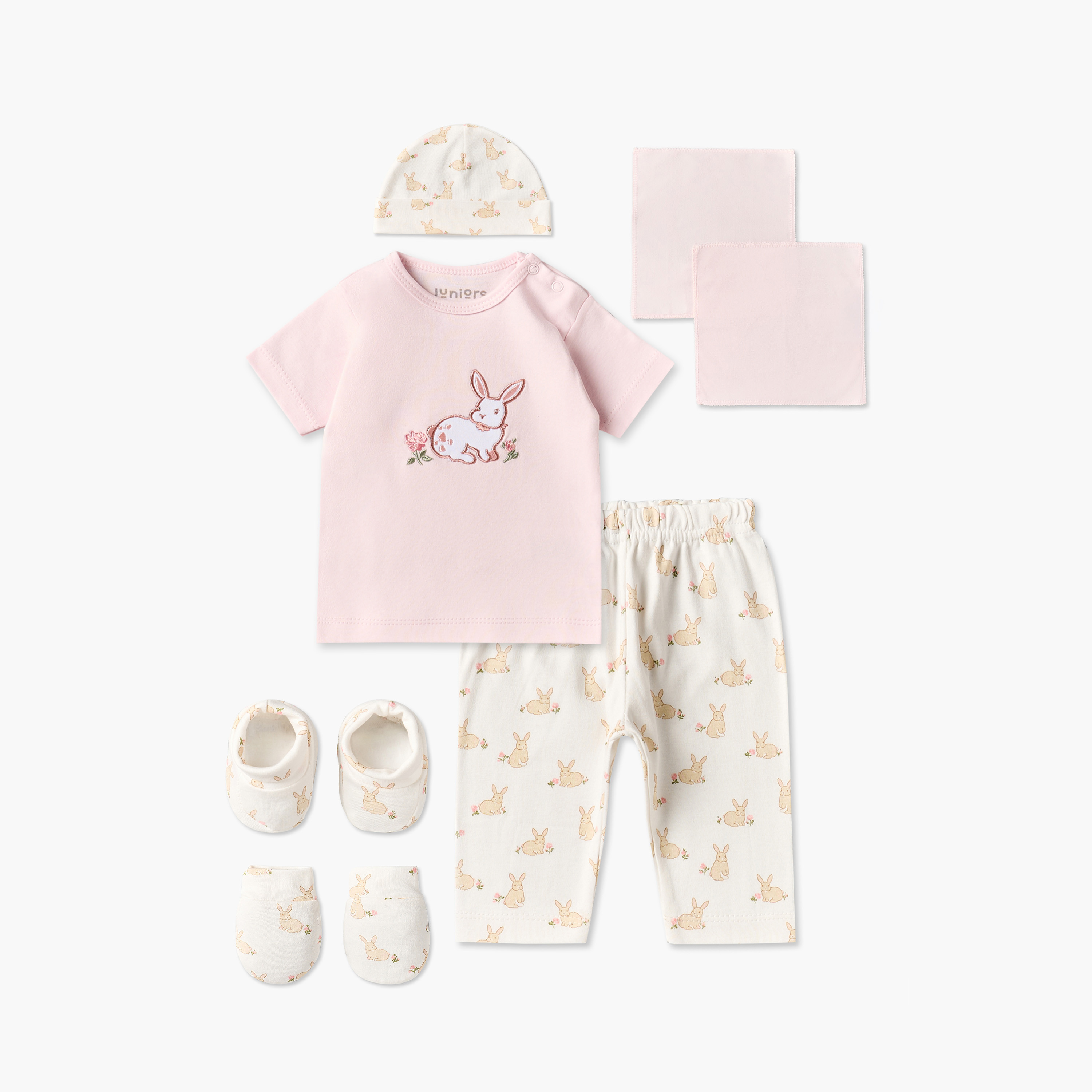 طقم هدايا ملابس أطفال بطبعات أرنب من جونيورز - 8 قطع-baby-girls-clothing-setsandcoords-image-1