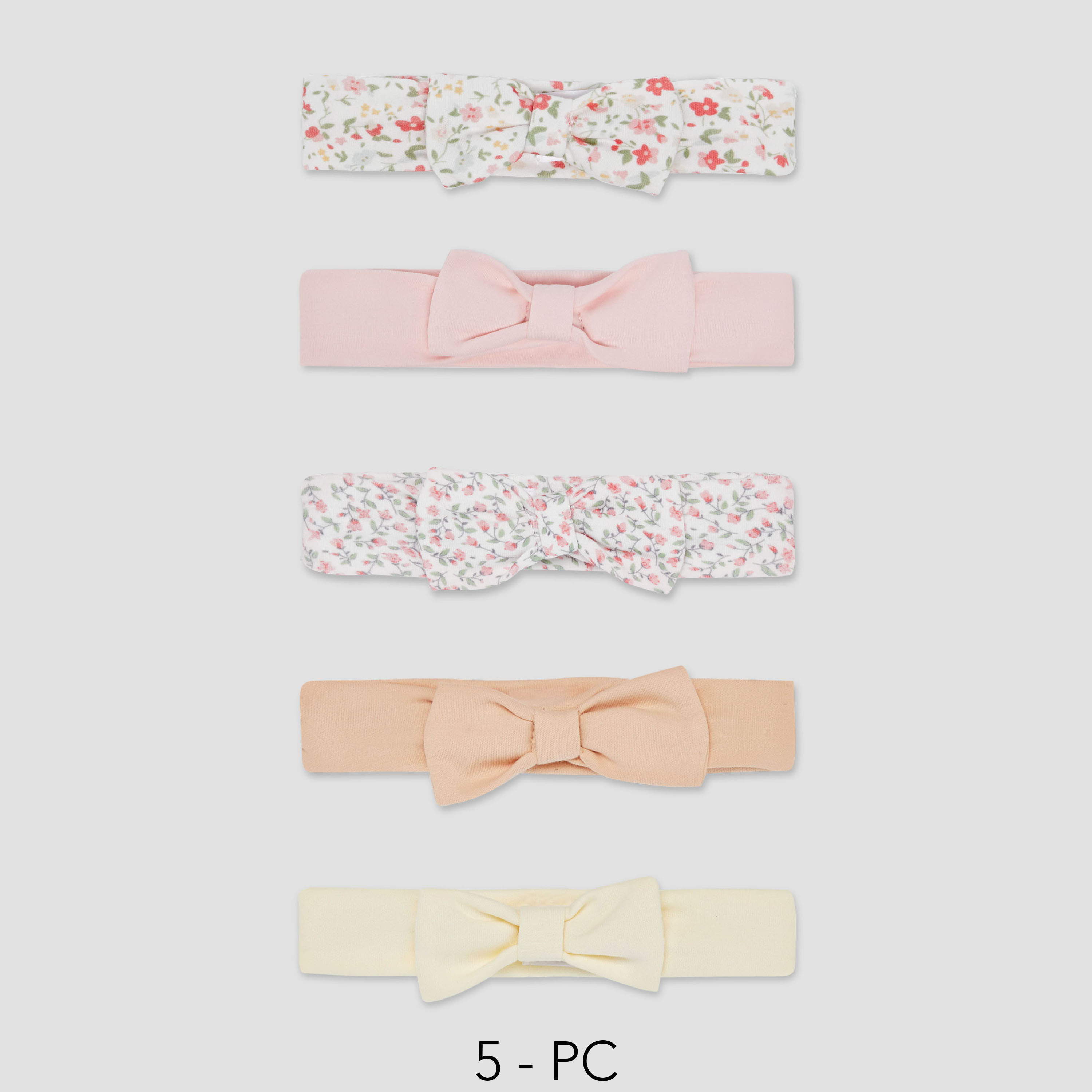 طقم شريطة رأس متنوعة للبنات مع فيونكة - قطن - طقم من 5 قطع من جونيورز-baby-girls-accessories-hairaccessories-image-1