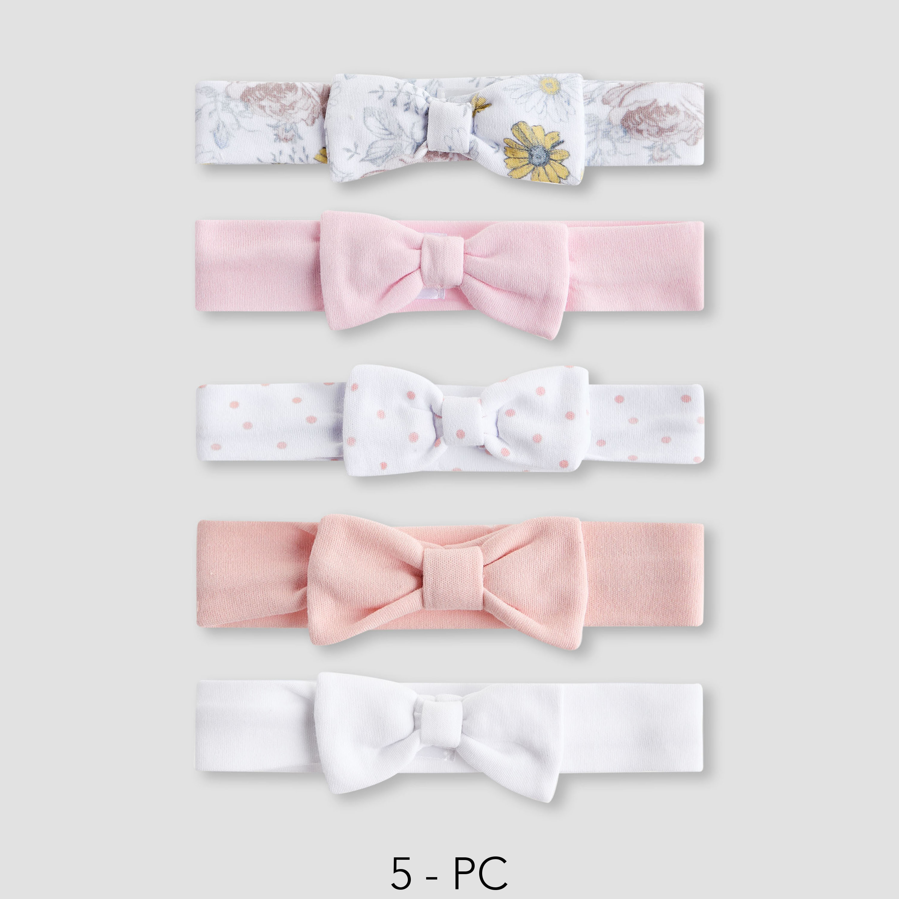 Juniors Printed Elasticated Headband with Bow Detail - Set of 5-baby-girls-accessories-hairaccessories-image-1