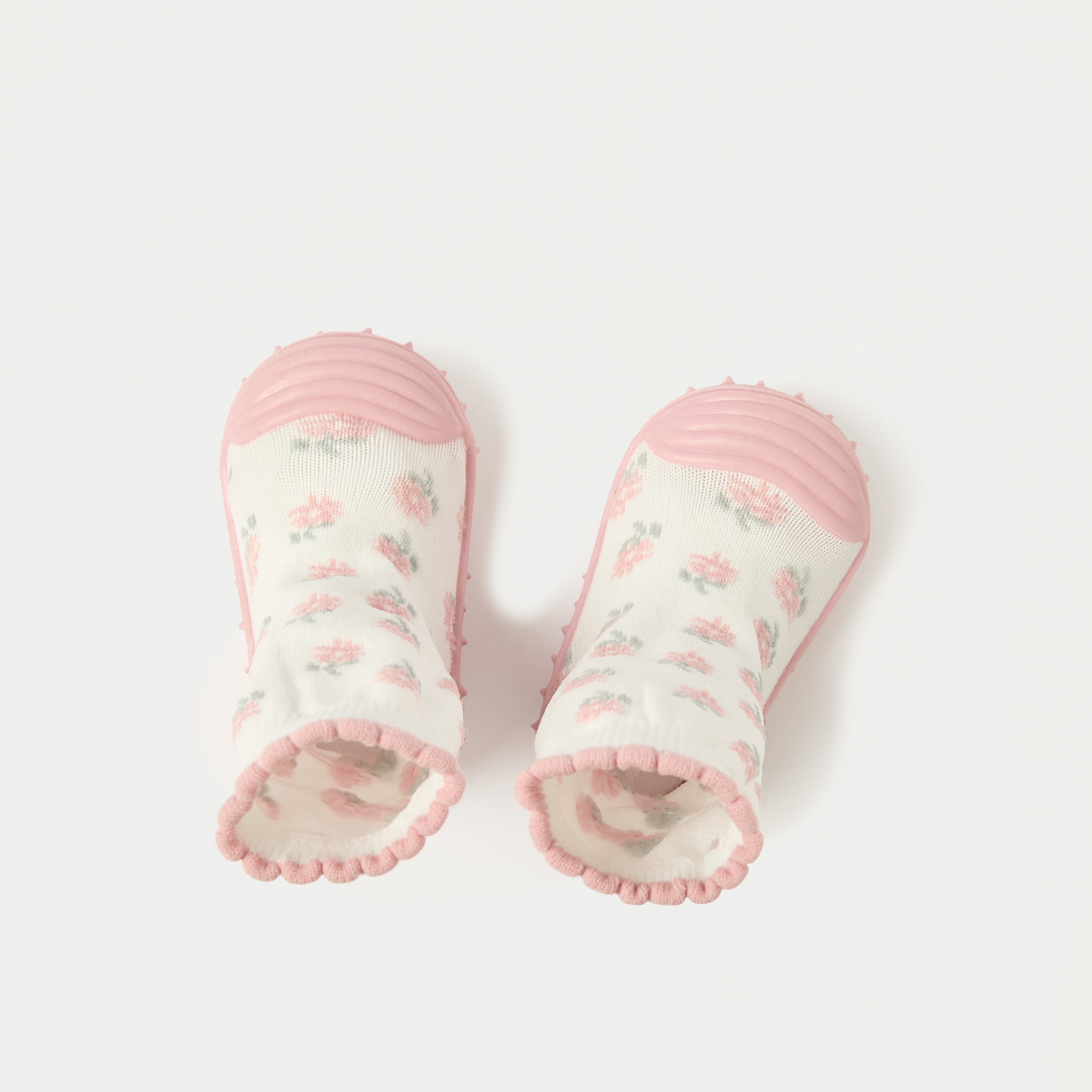 Juniors Floral Print Slip-On Sneaker Booties with Scallop Hem-baby-girls-shoes-booties-image-2