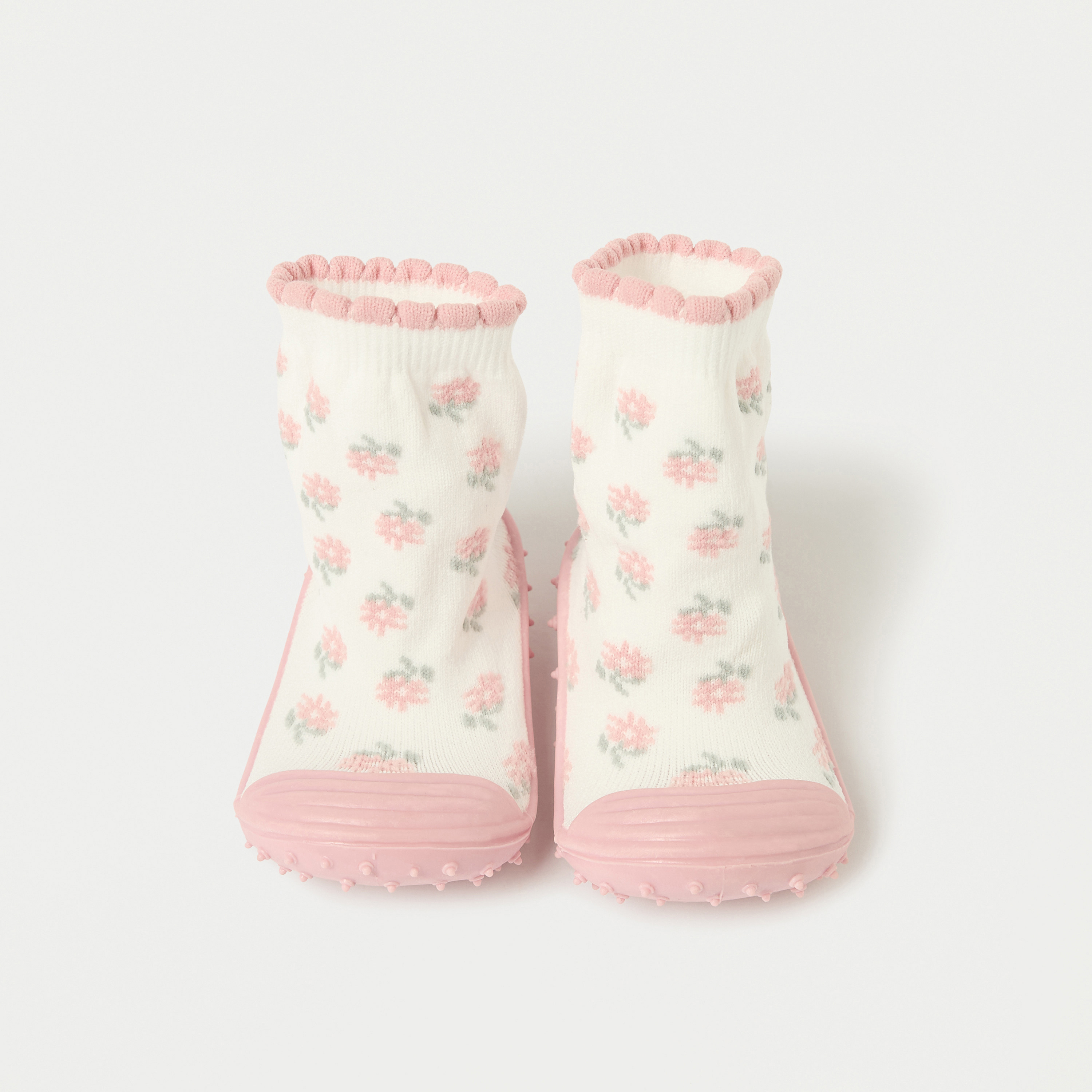 Juniors Floral Print Slip-On Sneaker Booties with Scallop Hem-baby-girls-shoes-booties-image-5