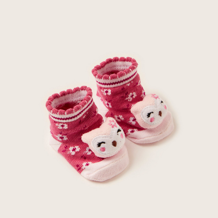 Juniors Printed Socks with Kitten Accent