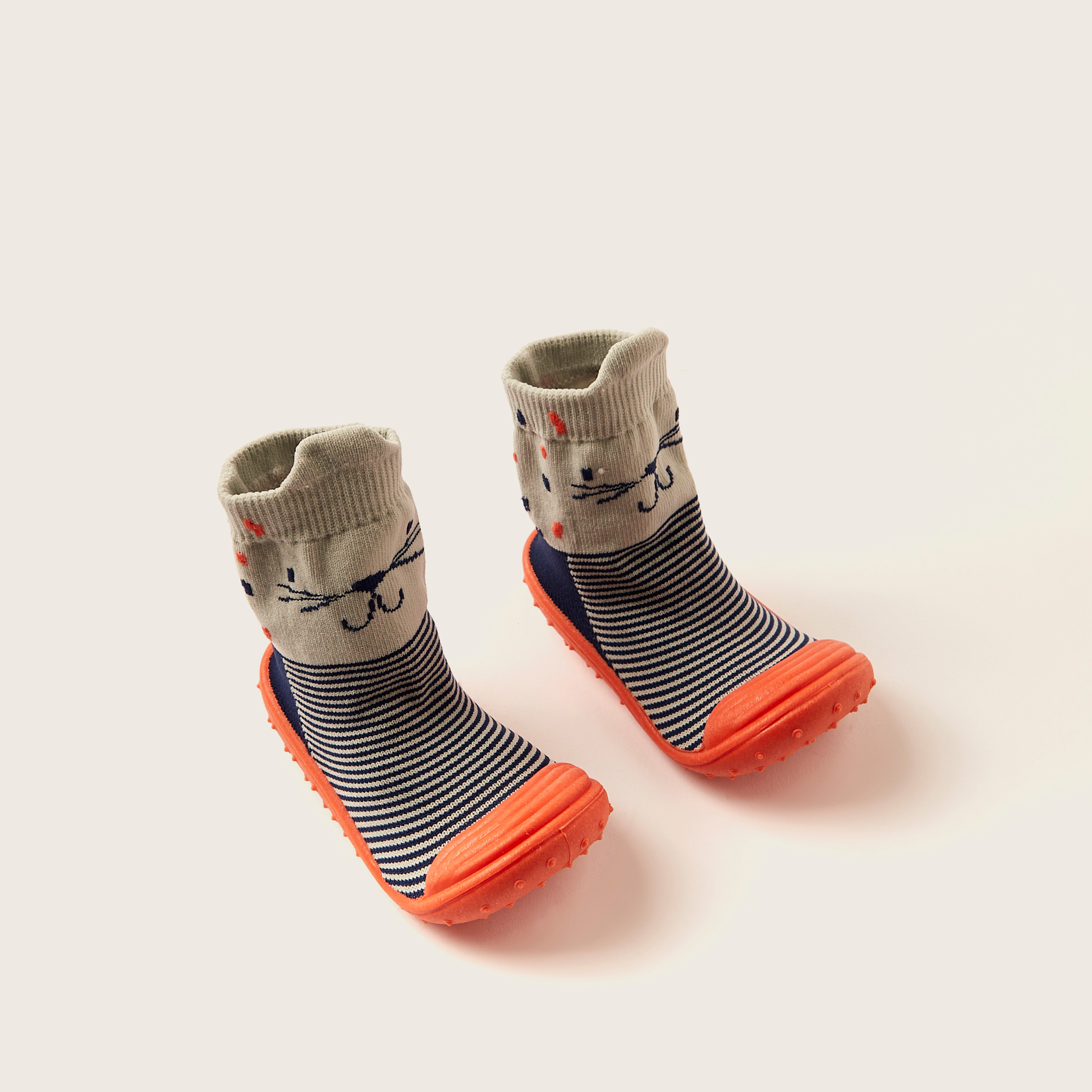 Juniors Striped Booties with Cat Print-baby-boys-shoes-booties-image-2