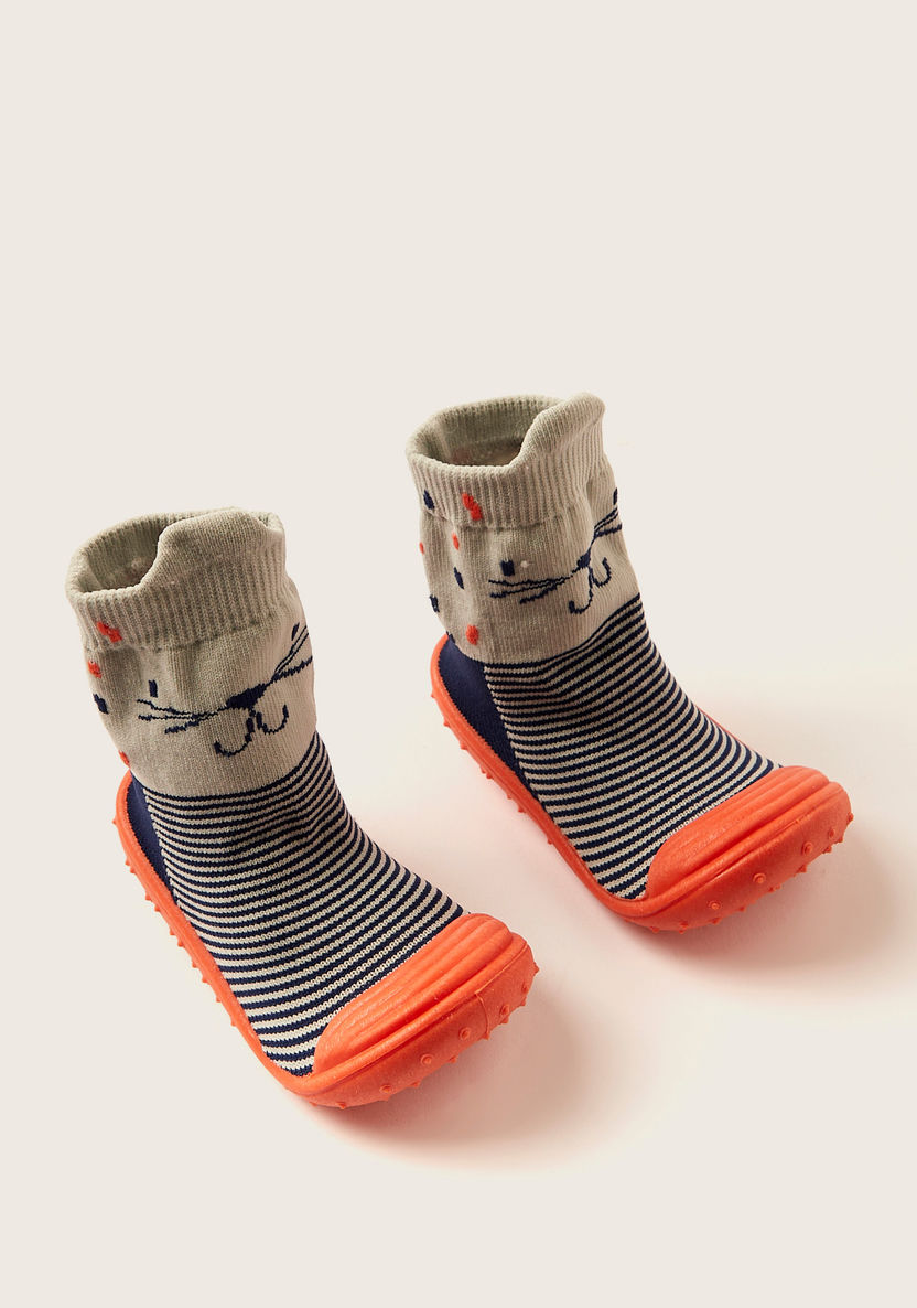 Juniors Striped Booties with Cat Print-Booties-image-1