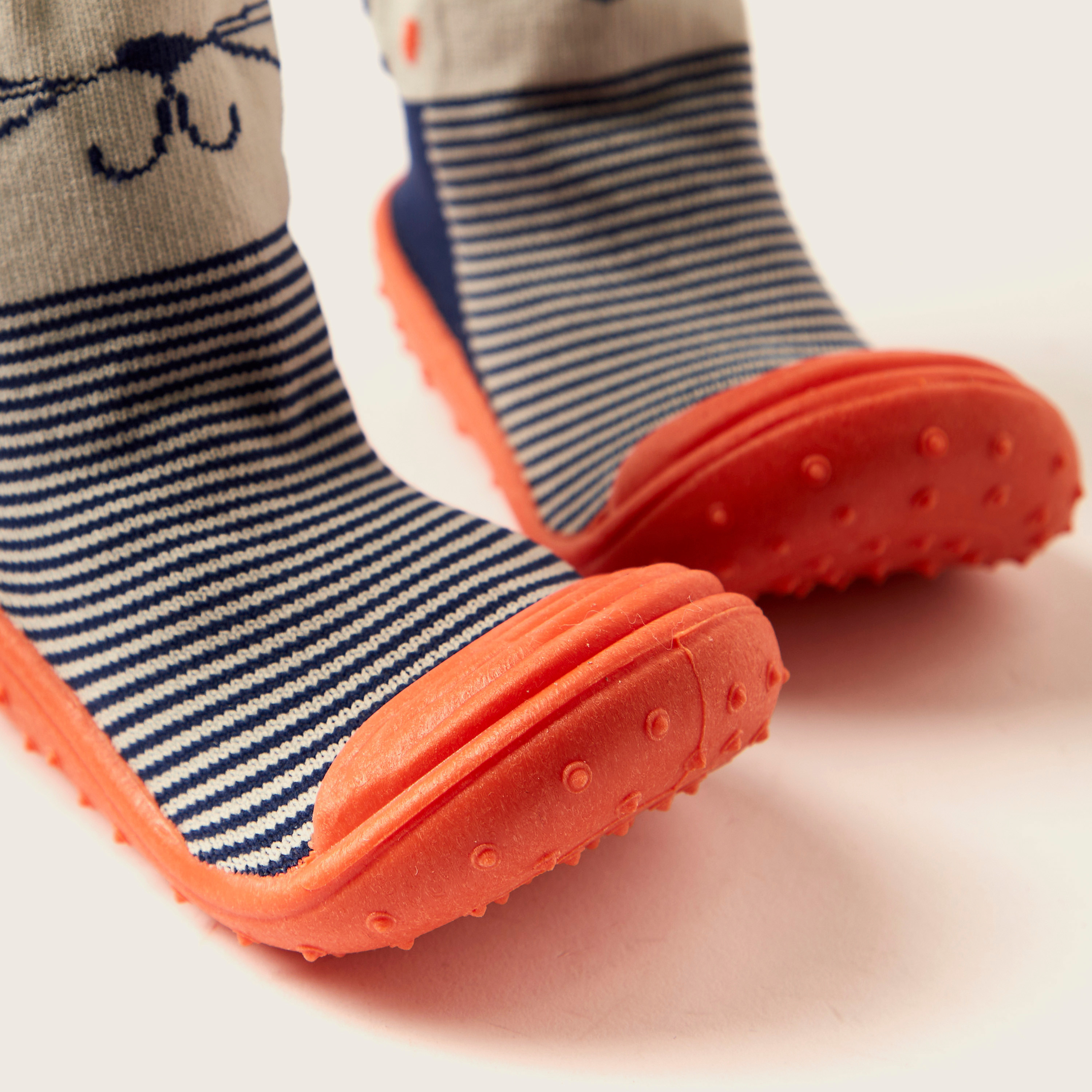 Juniors Striped Booties with Cat Print-baby-boys-shoes-booties-image-3