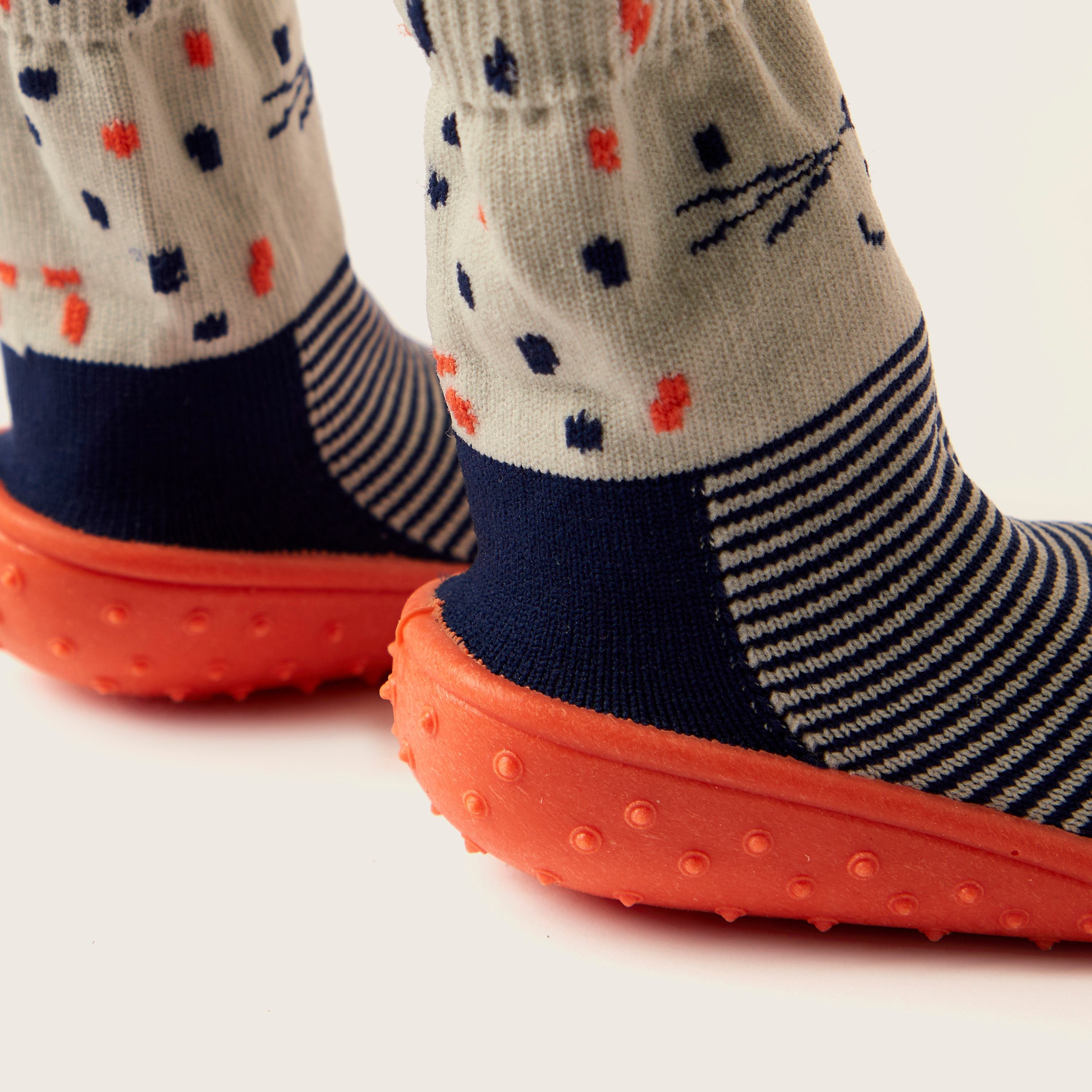 Juniors Striped Booties with Cat Print-baby-boys-shoes-booties-image-4
