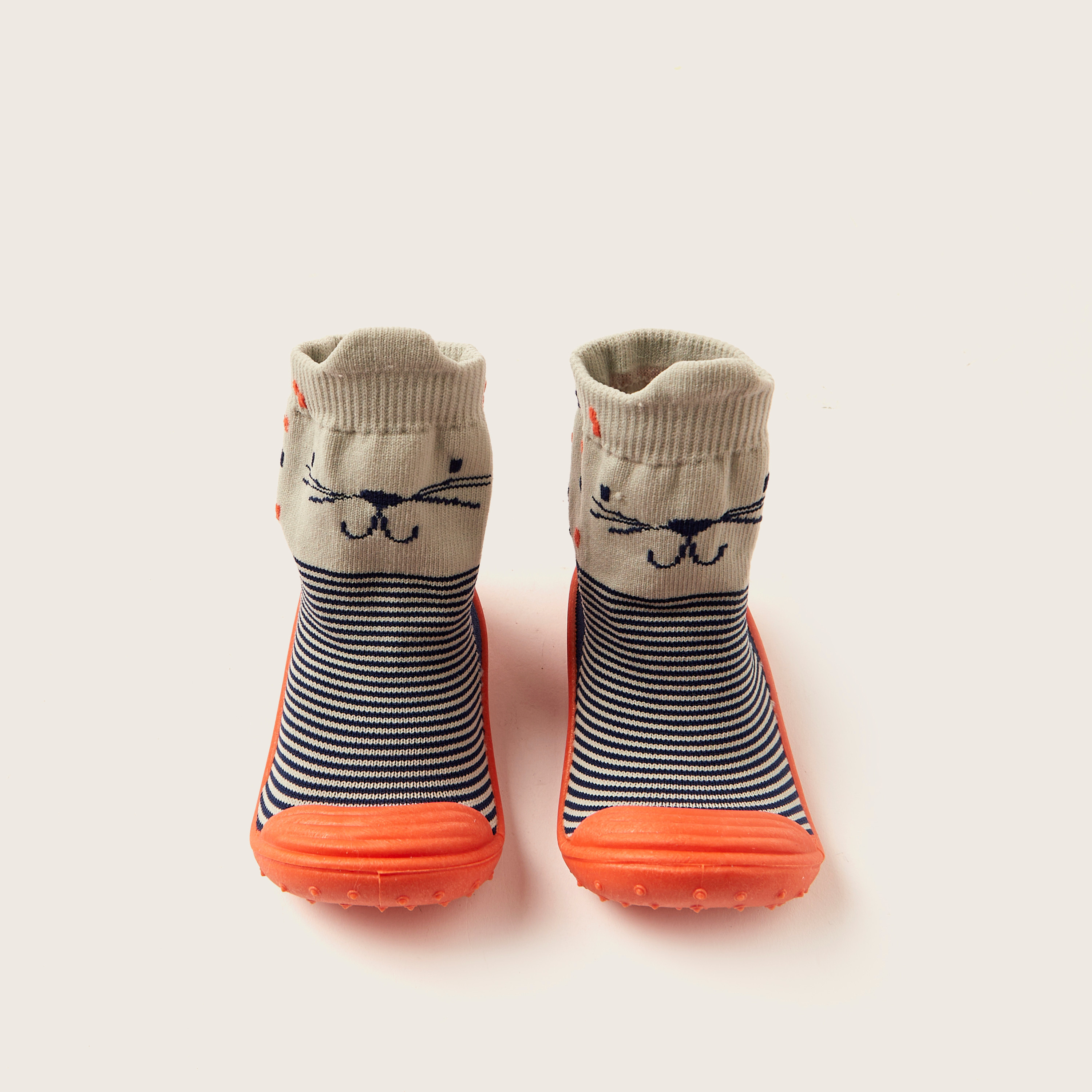 Juniors Striped Booties with Cat Print-baby-boys-shoes-booties-image-5
