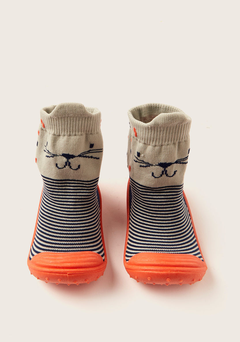Juniors Striped Booties with Cat Print-Booties-image-4