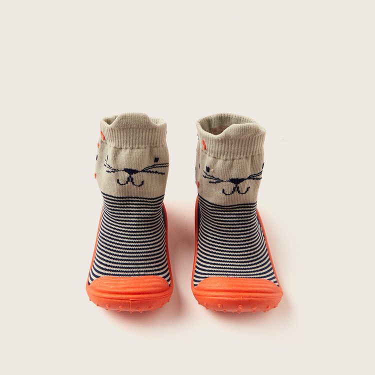 Juniors Striped Booties with Cat Print
