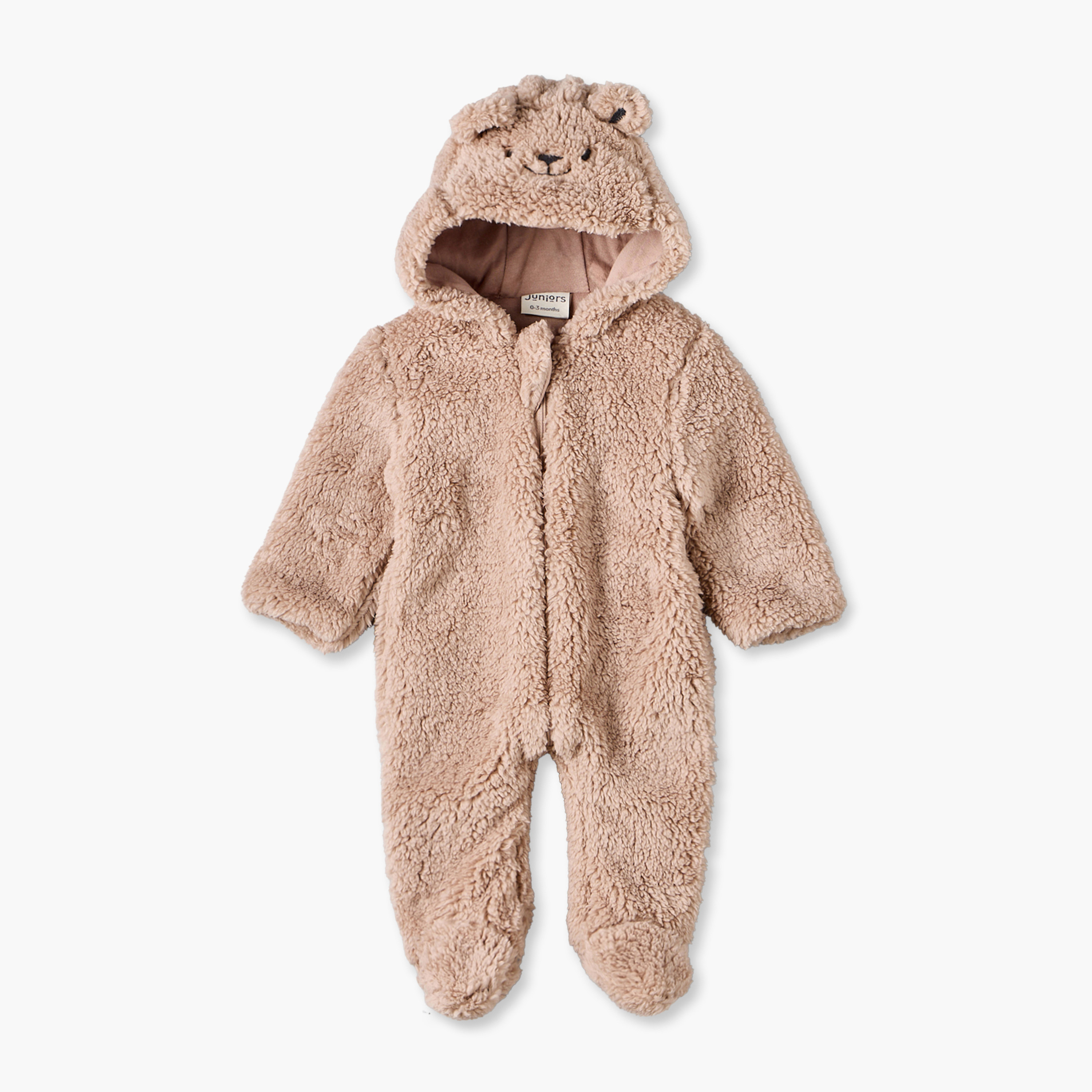 Juniors Fleece Hooded Long Sleeves Sleepsuit with Bear Applique-baby-boys-clothing-nightwear-sleepsuits-image-1
