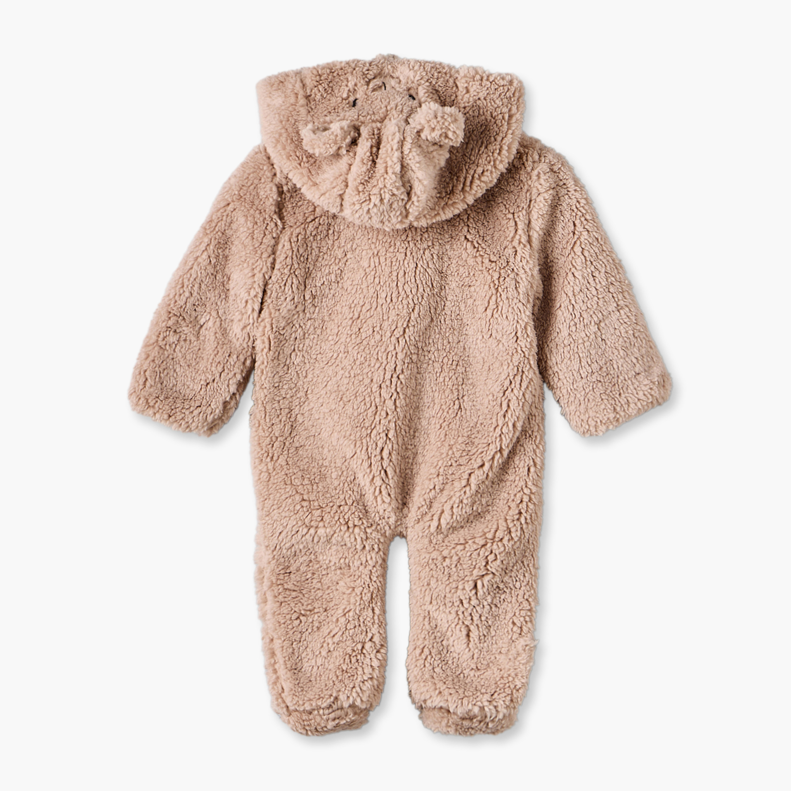 Juniors Fleece Hooded Long Sleeves Sleepsuit with Bear Applique-baby-boys-clothing-nightwear-sleepsuits-image-2