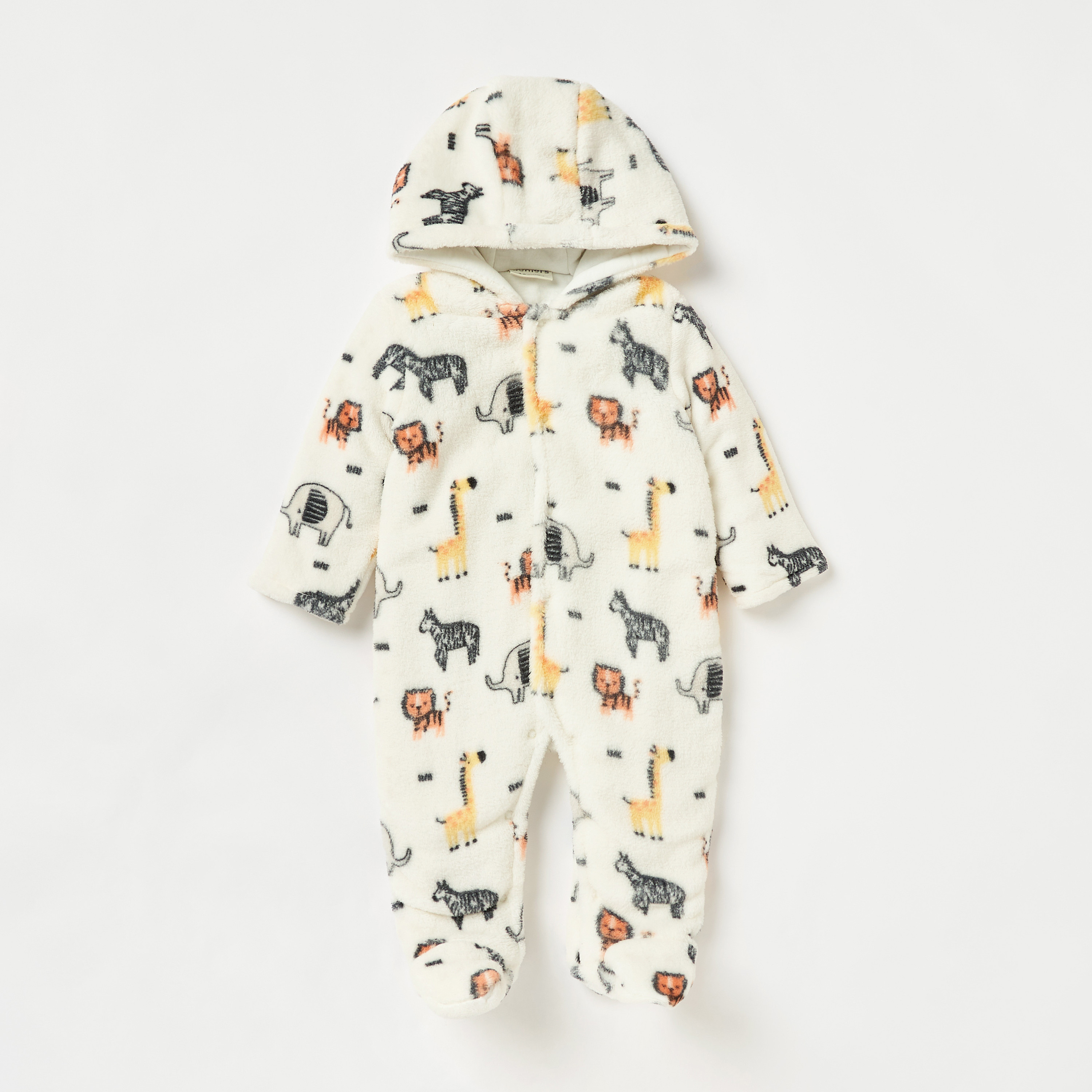 Juniors Safari Print Hooded Padded Closed Feet Sleepsuit with Long Sleeves-baby-boys-clothing-nightwear-sleepsuits-image-1