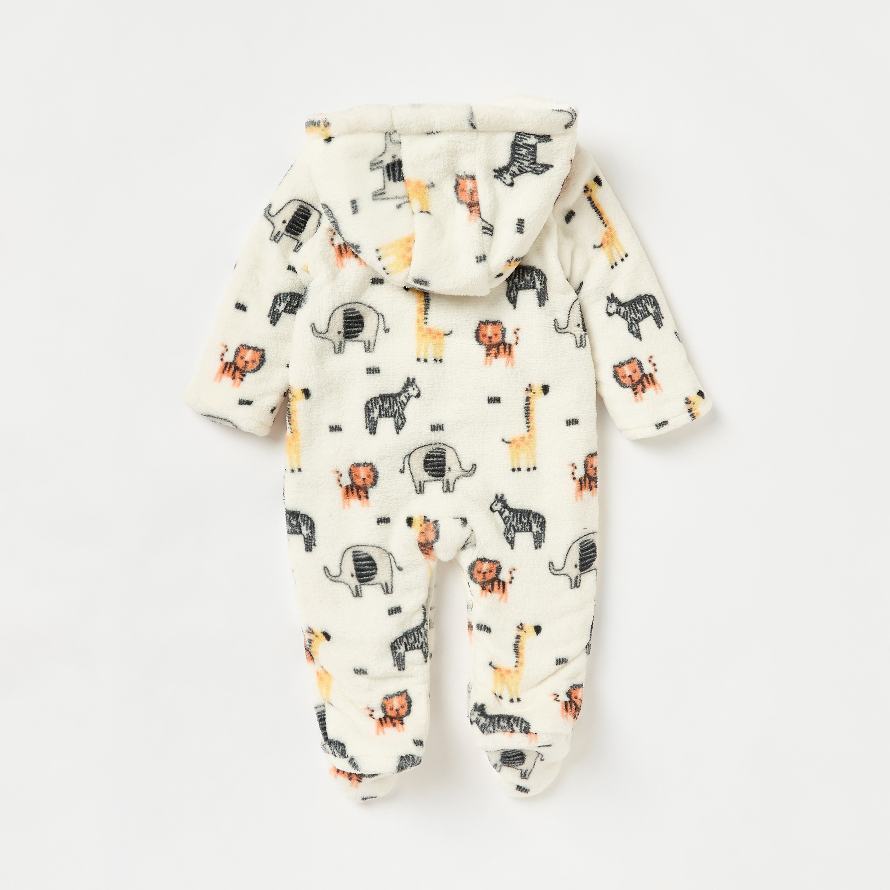 Juniors Safari Print Hooded Padded Closed Feet Sleepsuit with Long Sleeves-baby-boys-clothing-nightwear-sleepsuits-image-2