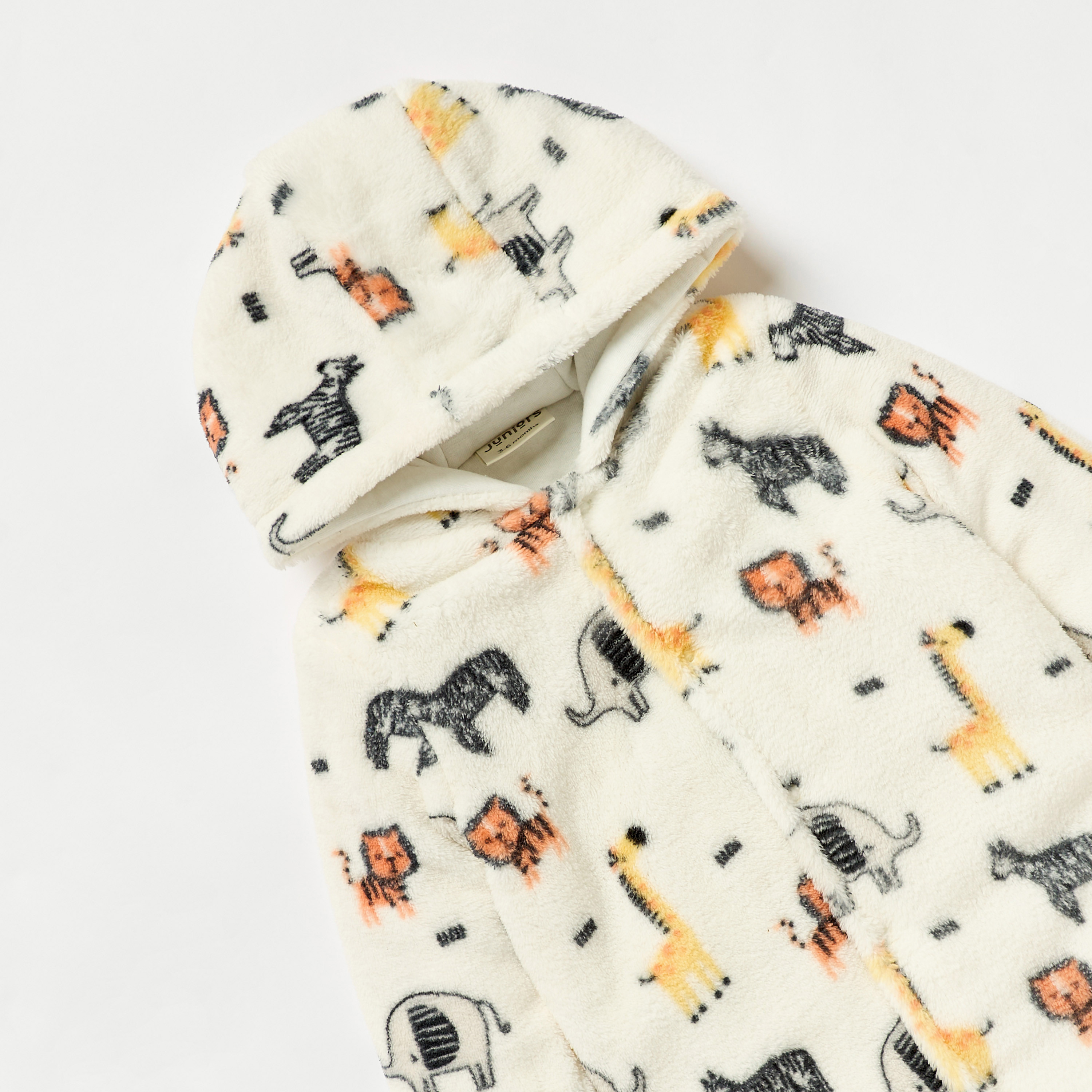 Juniors Safari Print Hooded Padded Closed Feet Sleepsuit with Long Sleeves-baby-boys-clothing-nightwear-sleepsuits-image-3