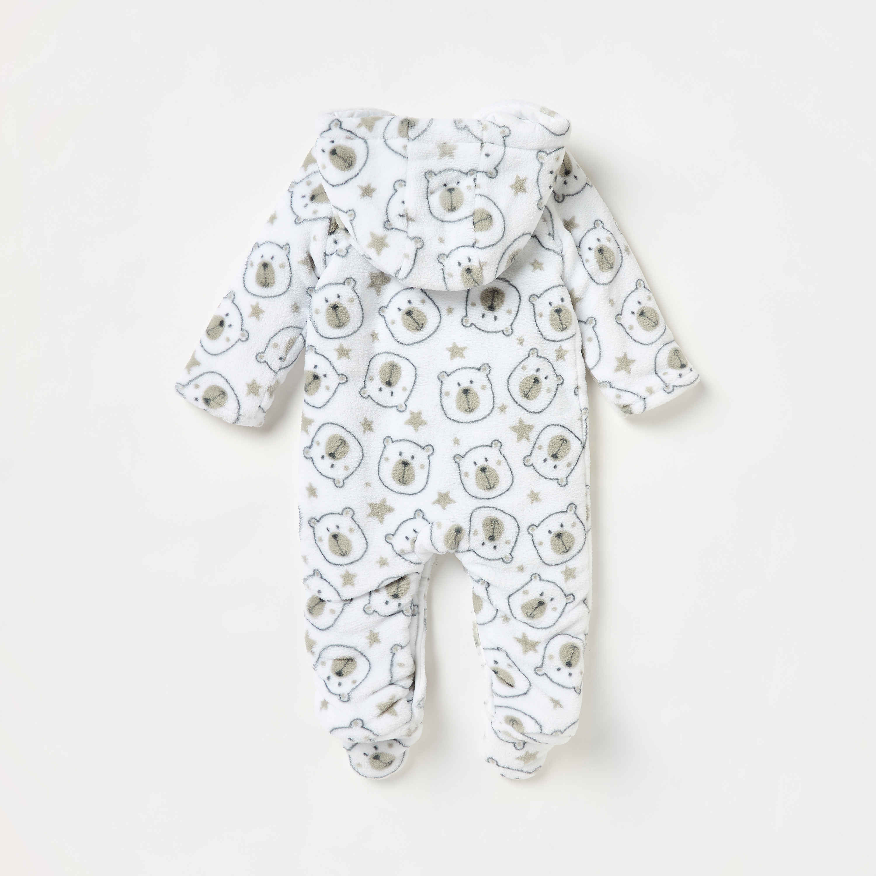 Juniors All-Over Bear Print Hooded Closed Feet Sleepsuit with Long Sleeves-baby-boys-clothing-nightwear-sleepsuits-image-2
