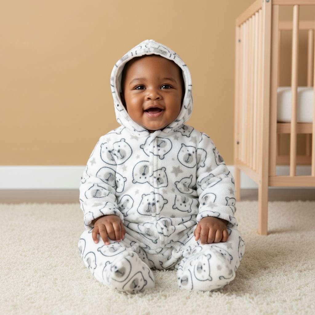 Juniors All-Over Bear Print Hooded Closed Feet Sleepsuit with Long Sleeves-baby-boys-clothing-nightwear-sleepsuits-image-5