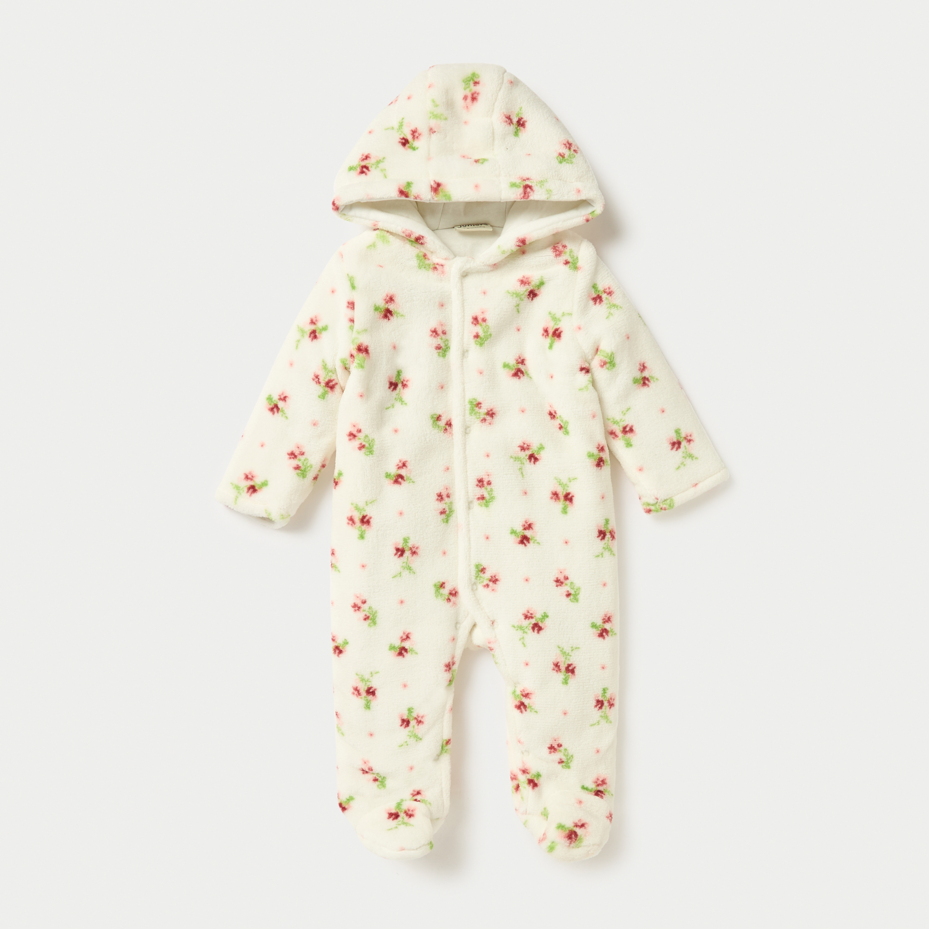 Juniors Floral Print Hooded Padded Closed Feet Sleepsuit with Long Sleeves-baby-girls-clothing-nightwear-sleepsuits-image-1