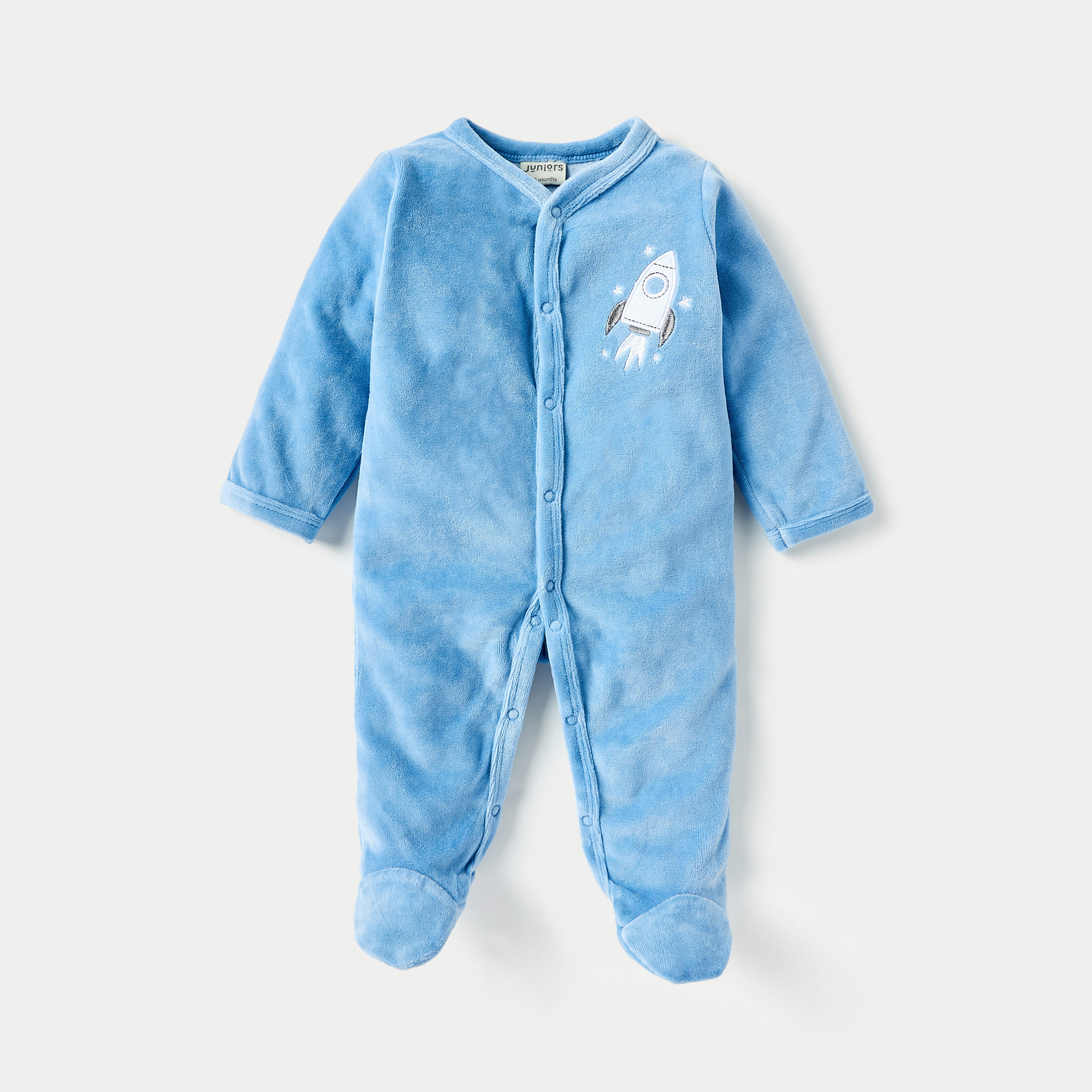 Juniors Rocket Applique Closed Feet Sleepsuit with Long Sleeves-baby-boys-clothing-winterwear-sleepsuits-image-1