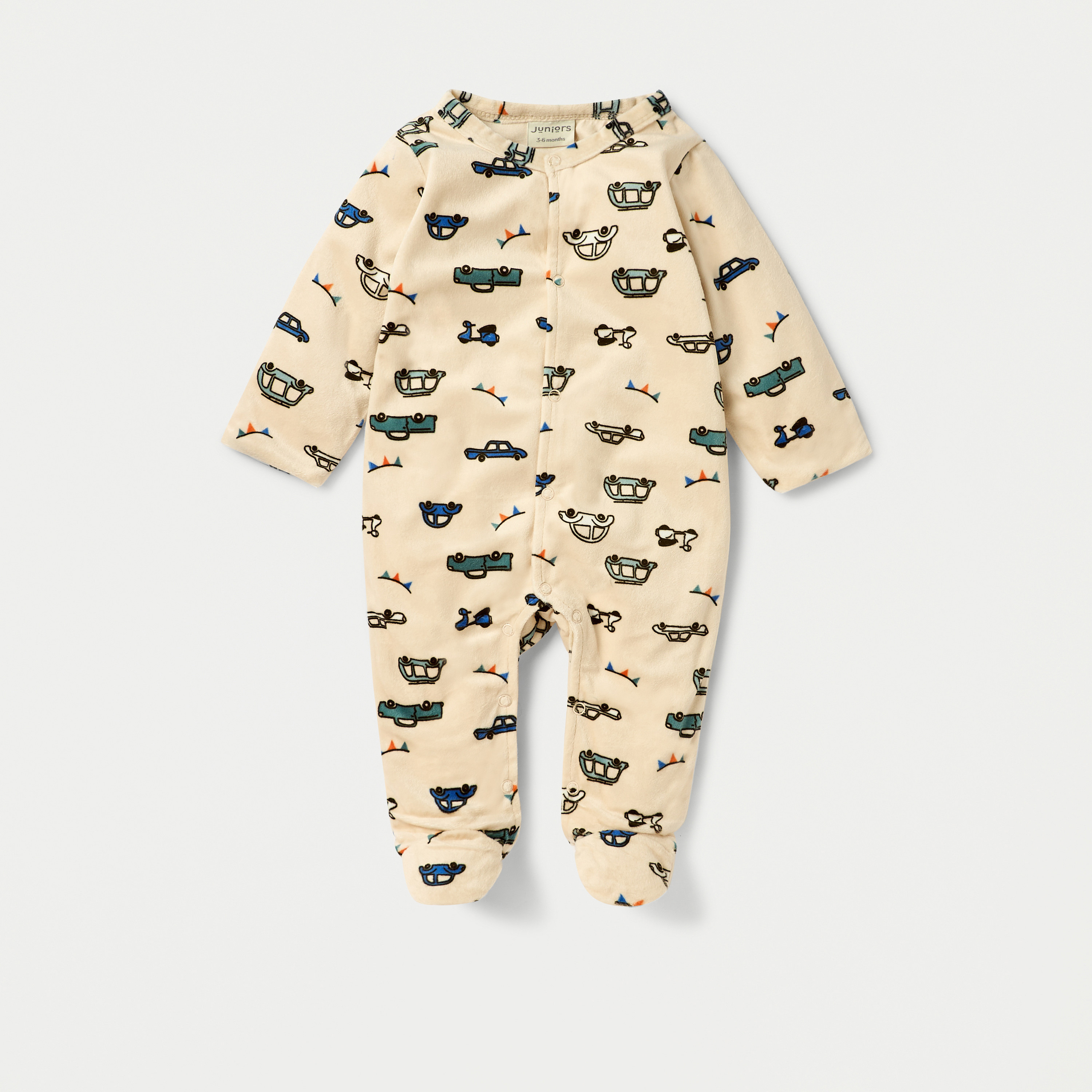 Juniors Vehicle Print Closed Feet Sleepsuit with Button Closure-baby-boys-clothing-nightwear-sleepsuits-image-1
