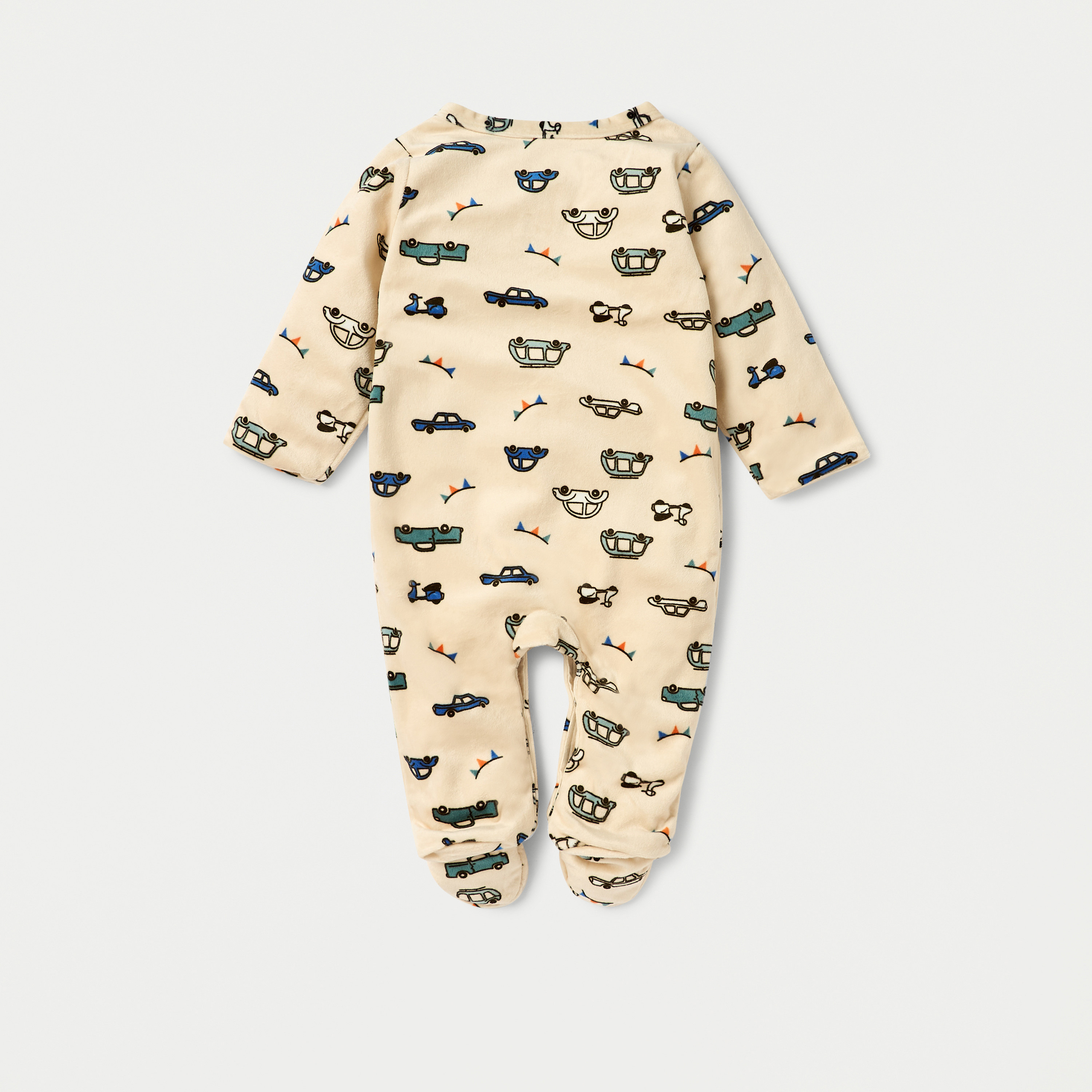Juniors Vehicle Print Closed Feet Sleepsuit with Button Closure-baby-boys-clothing-nightwear-sleepsuits-image-2