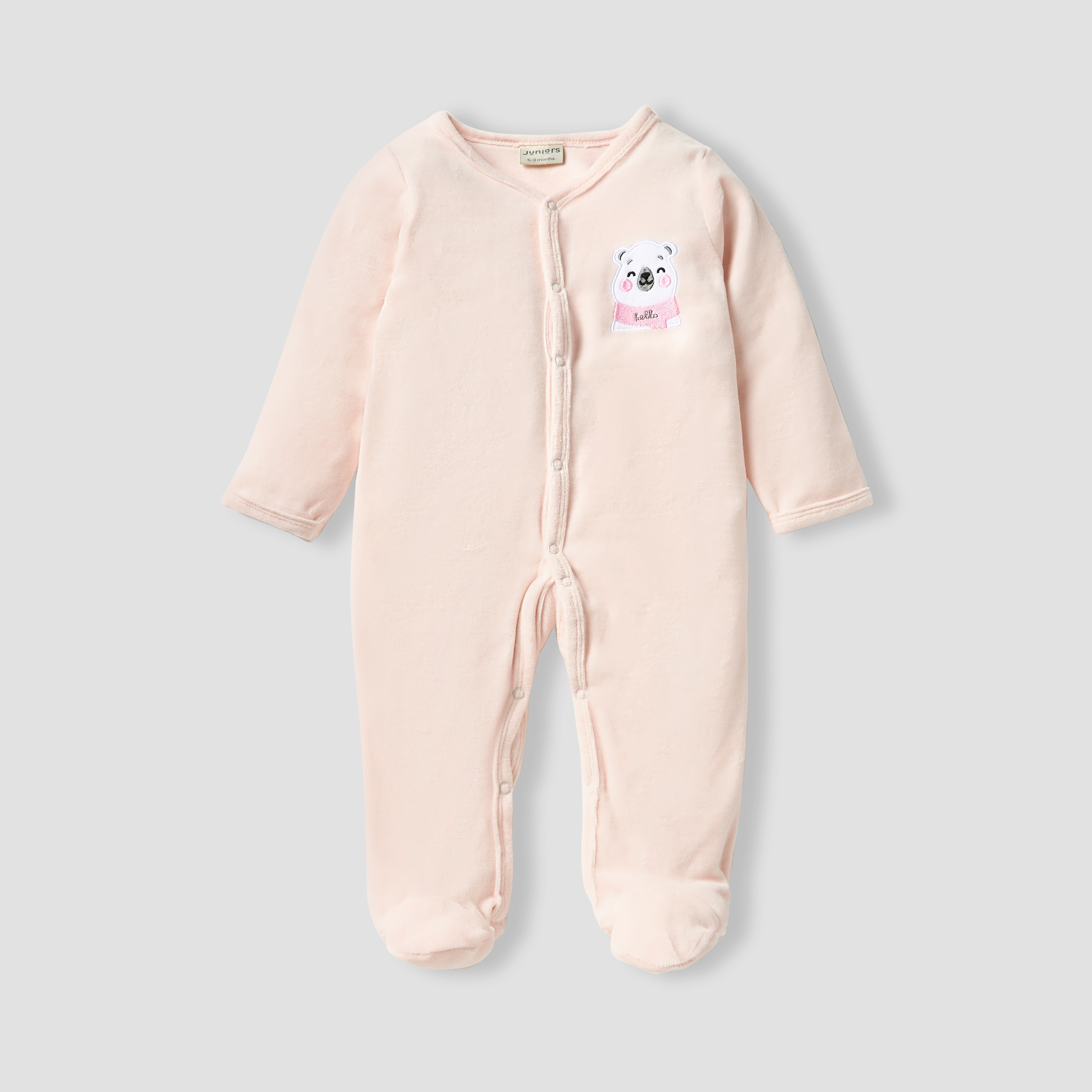 Juniors V-neck Sleepsuit with Long Sleeves and Snap Button Closure-baby-girls-clothing-nightwear-sleepsuits-image-1