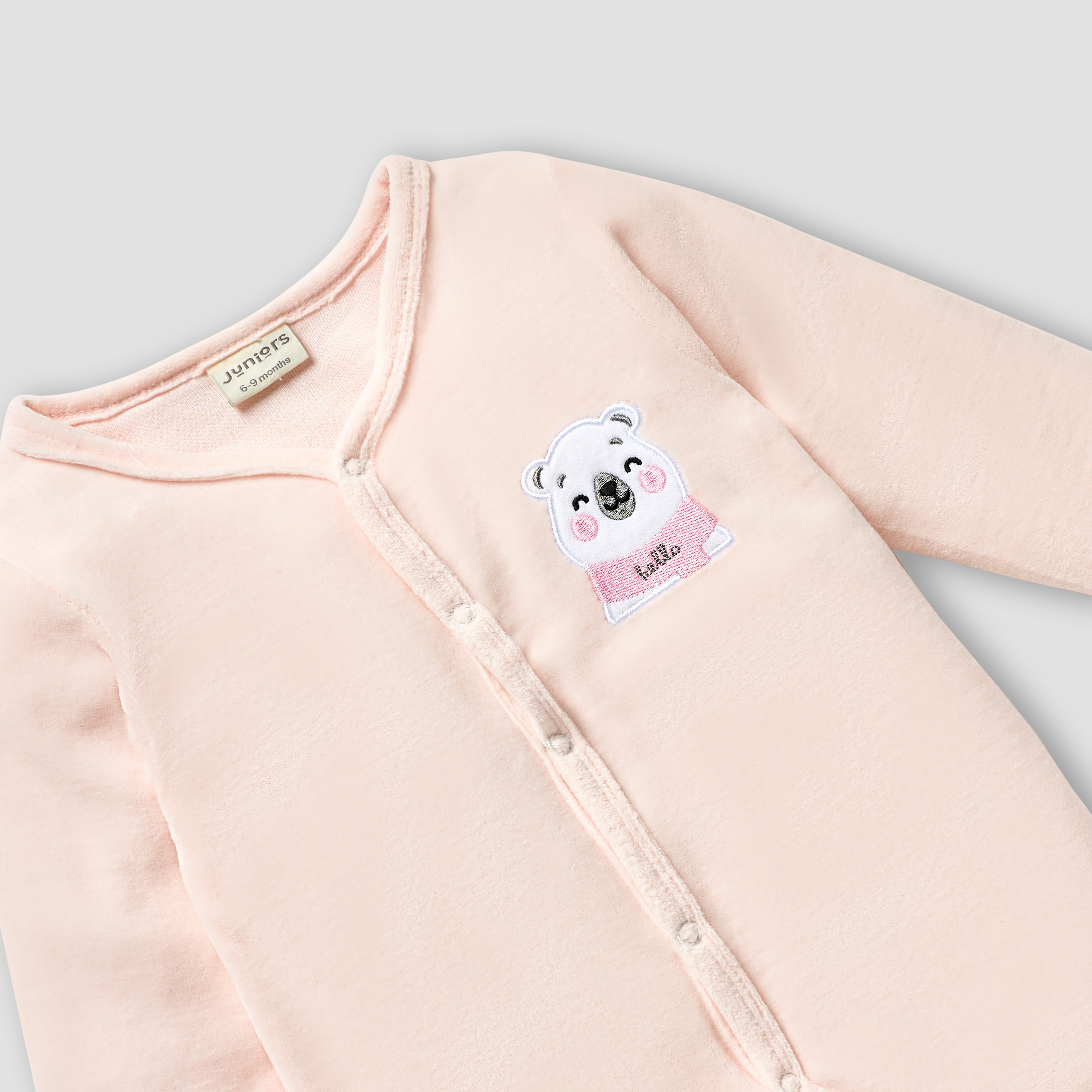 Juniors V-neck Sleepsuit with Long Sleeves and Snap Button Closure-baby-girls-clothing-nightwear-sleepsuits-image-3