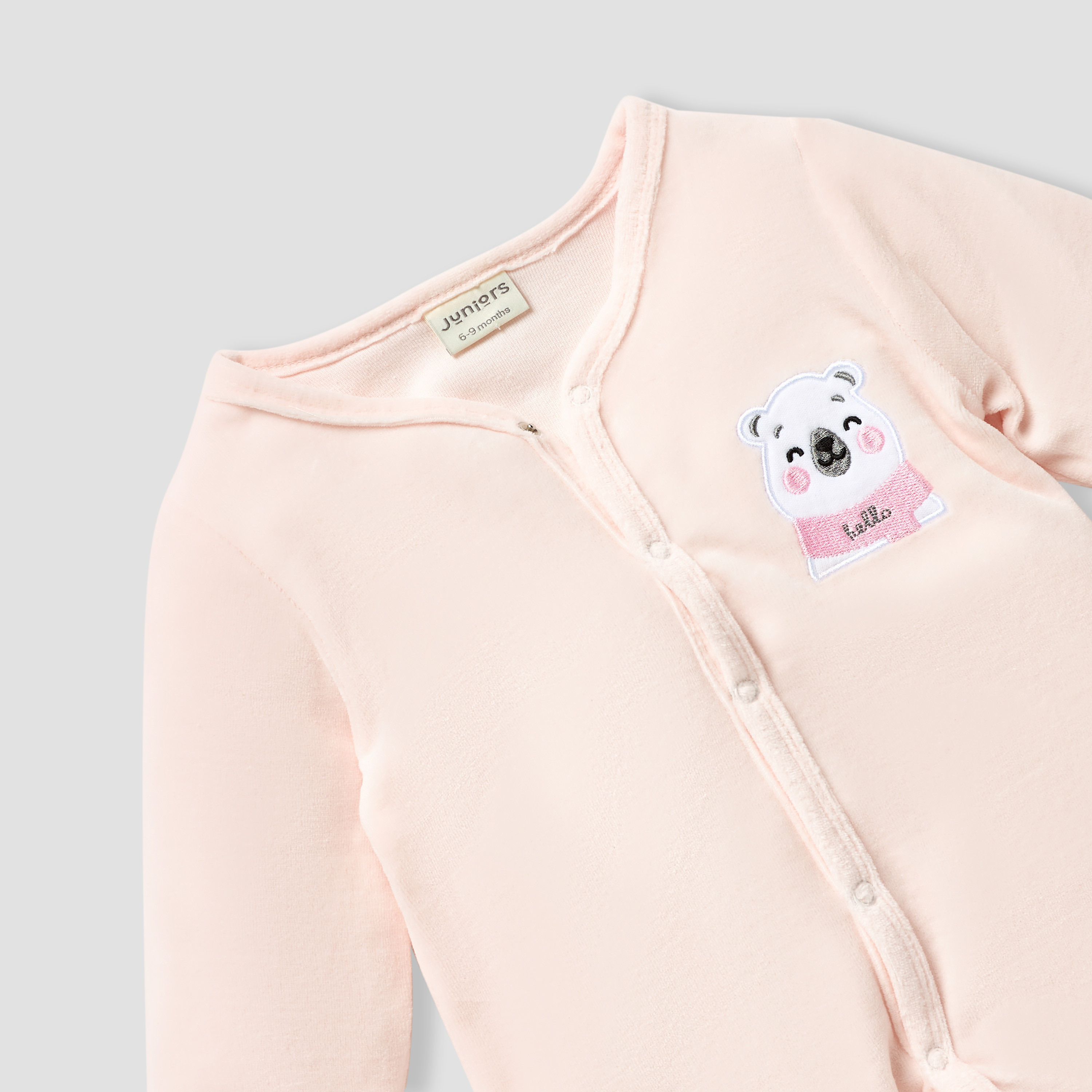 Juniors V-neck Sleepsuit with Long Sleeves and Snap Button Closure-baby-girls-clothing-nightwear-sleepsuits-image-5