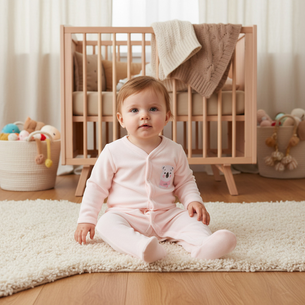 Juniors V-neck Sleepsuit with Long Sleeves and Snap Button Closure-baby-girls-clothing-nightwear-sleepsuits-image-6