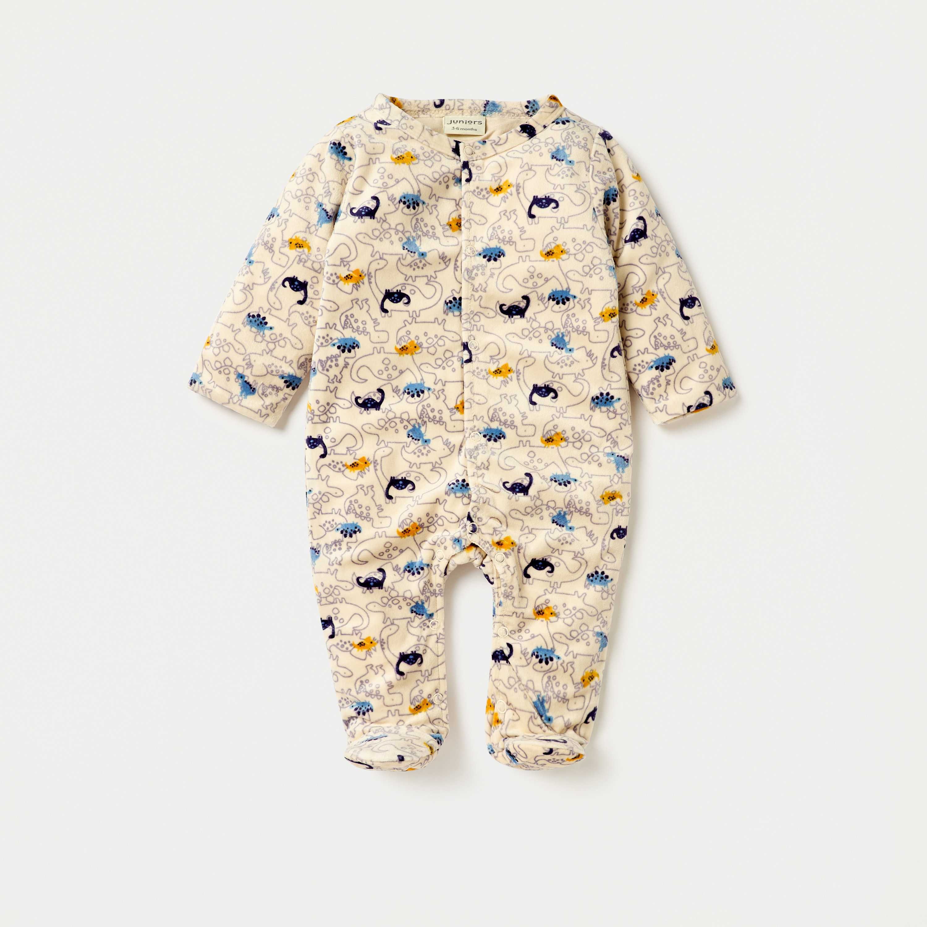 Juniors All-Over Dinosaur Print Closed Feet Sleepsuit with Long Sleeves-baby-boys-clothing-nightwear-sleepsuits-image-1