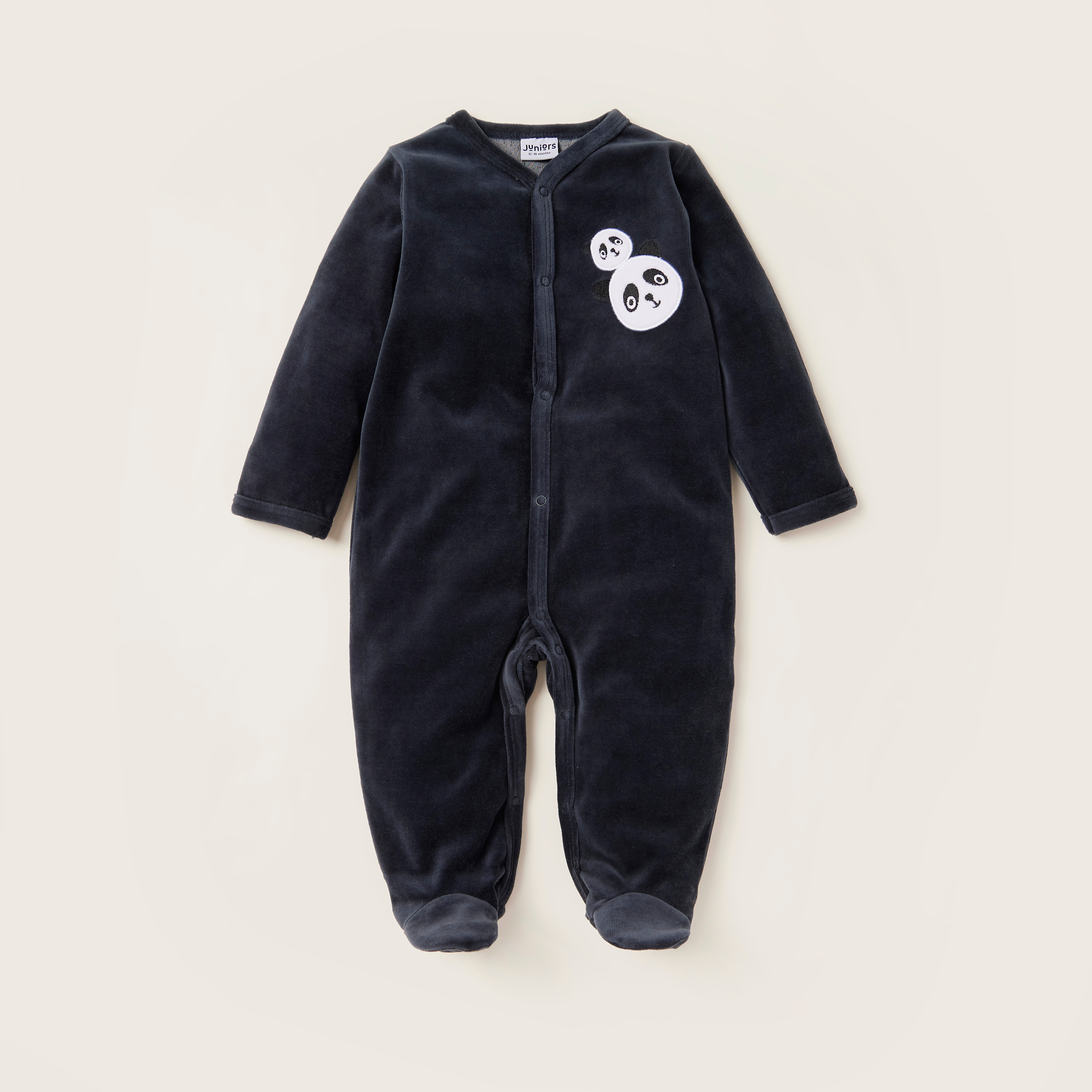 طقم نوم مغلقة القدمين بأكمام طويلة وتطريز باندا من جونيورز-baby-girls-clothing-nightwear-sleepsuits-image-1