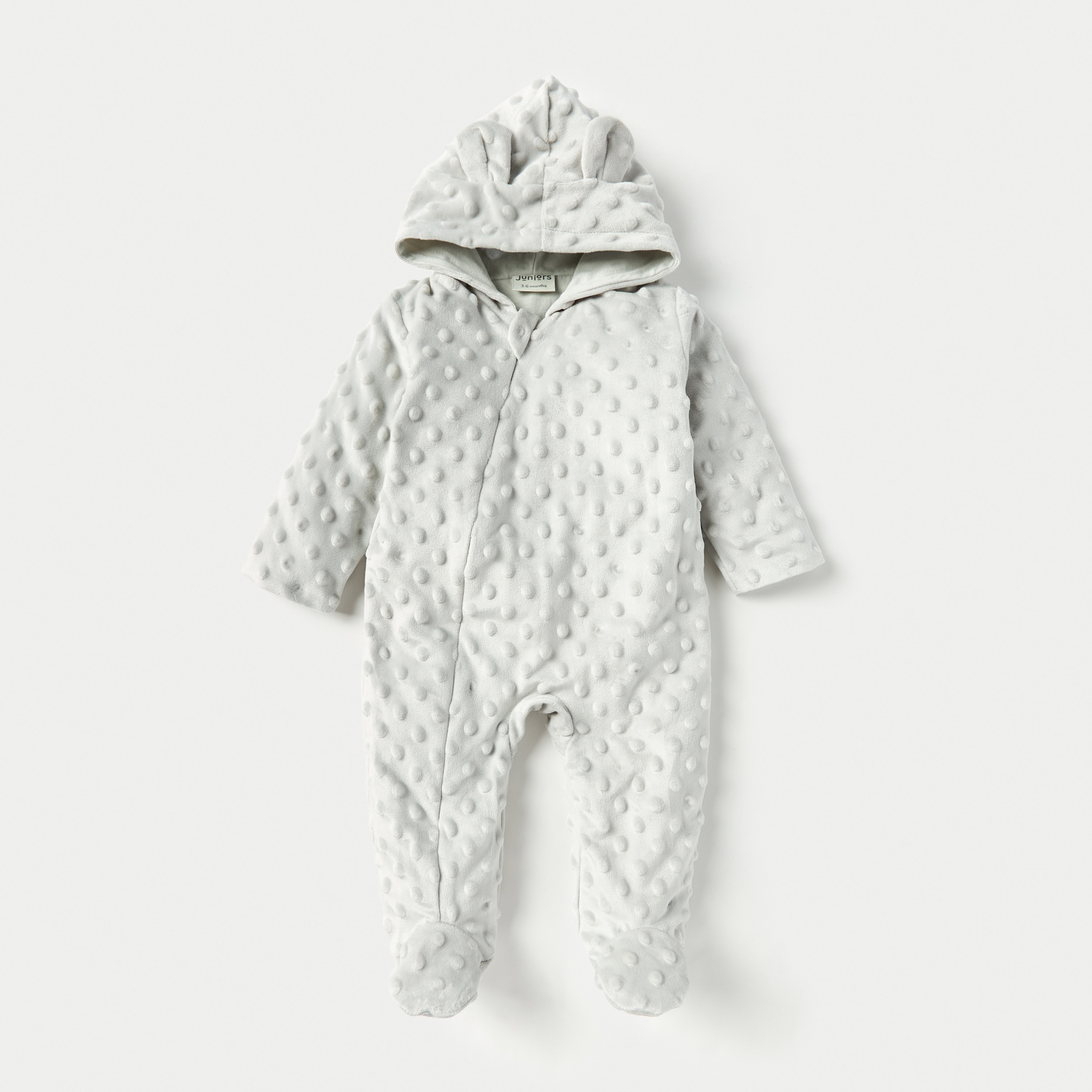 Juniors Textured Closed Feet Sleepsuit with Hood and Ear Applique-baby-girls-clothing-nightwear-sleepsuits-image-1