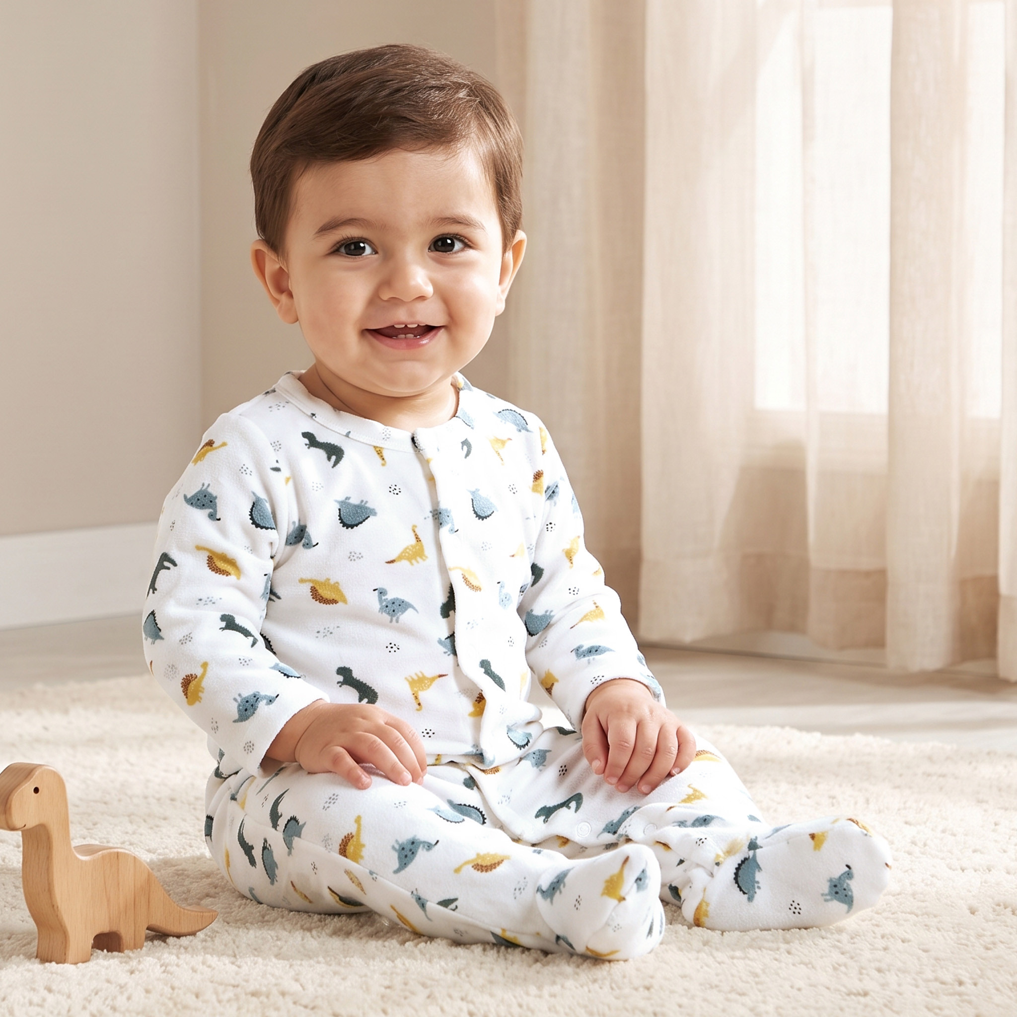 Juniors Cotton Crew Neck Long Sleeves Sleepsuit with Dinosaur Print-baby-boys-clothing-nightwear-sleepsuits-image-1