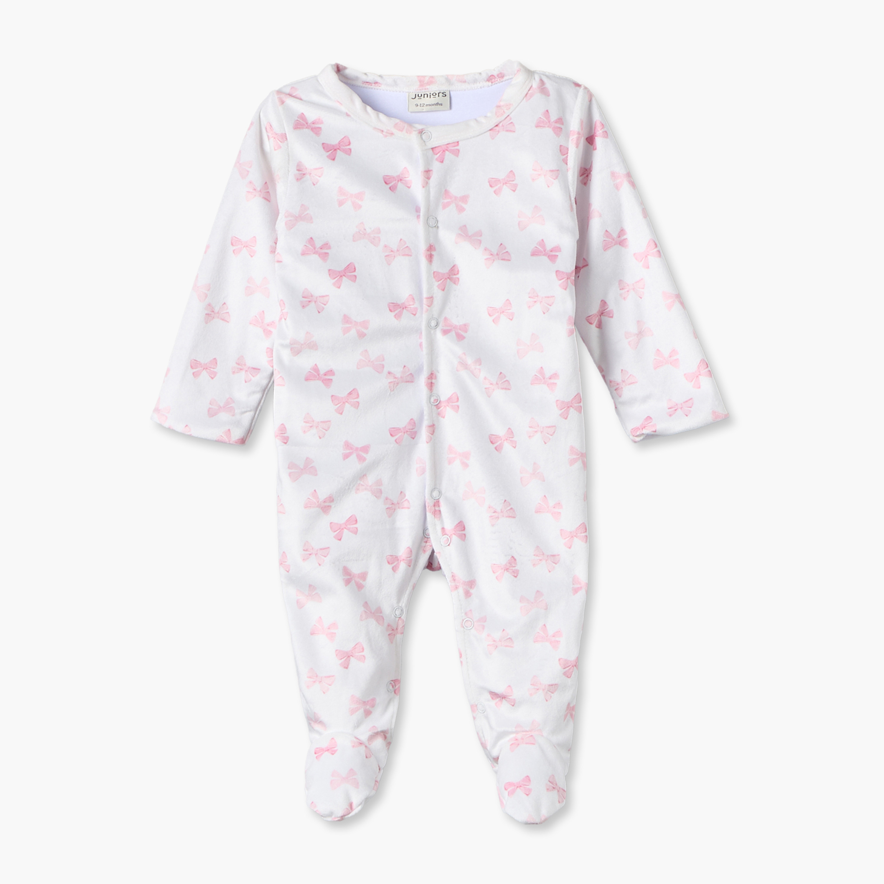 Juniors Cotton Crew Neck Long Sleeves Sleepsuit with Bow Print-baby-girls-clothing-nightwear-sleepsuits-image-1