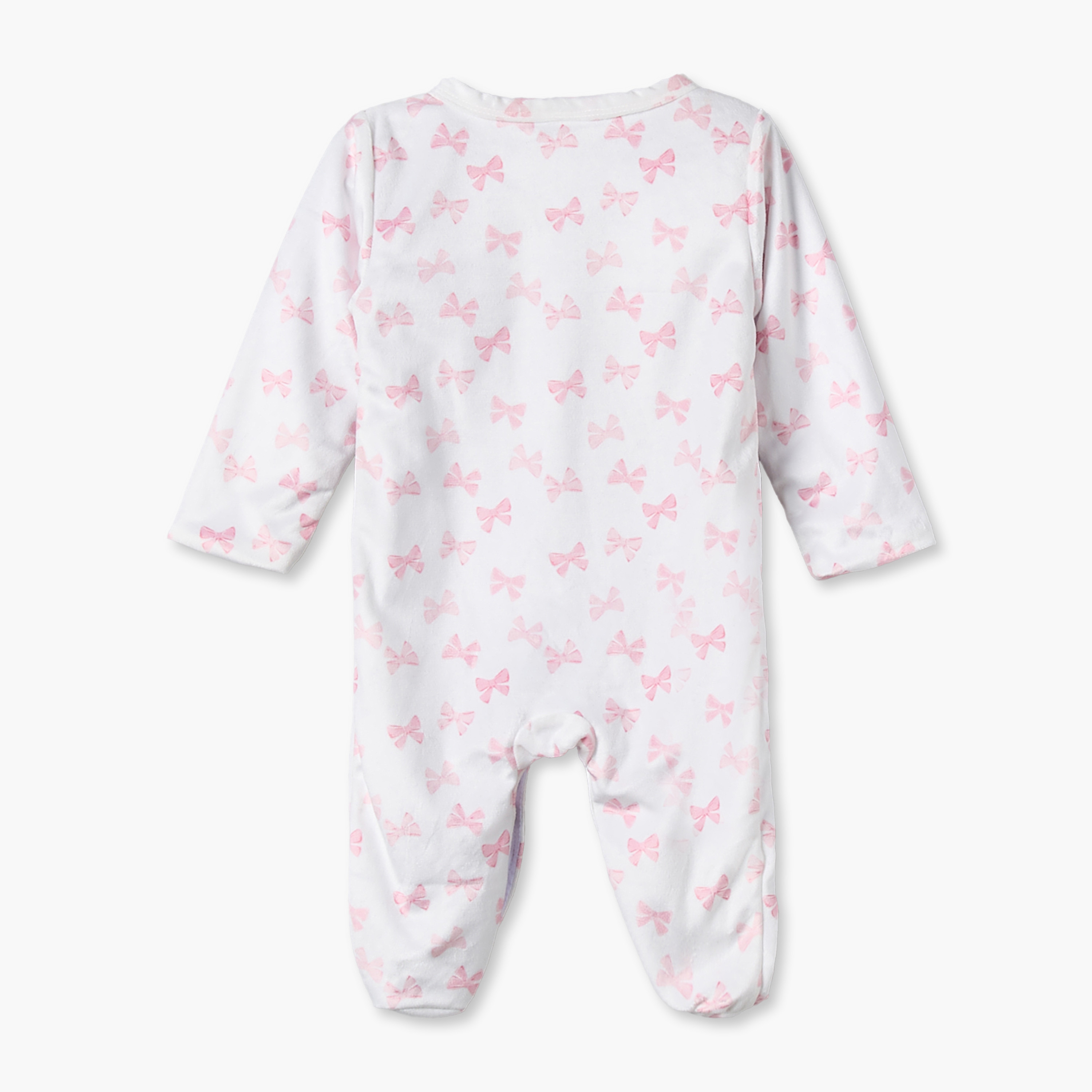 Juniors Cotton Crew Neck Long Sleeves Sleepsuit with Bow Print-baby-girls-clothing-nightwear-sleepsuits-image-2