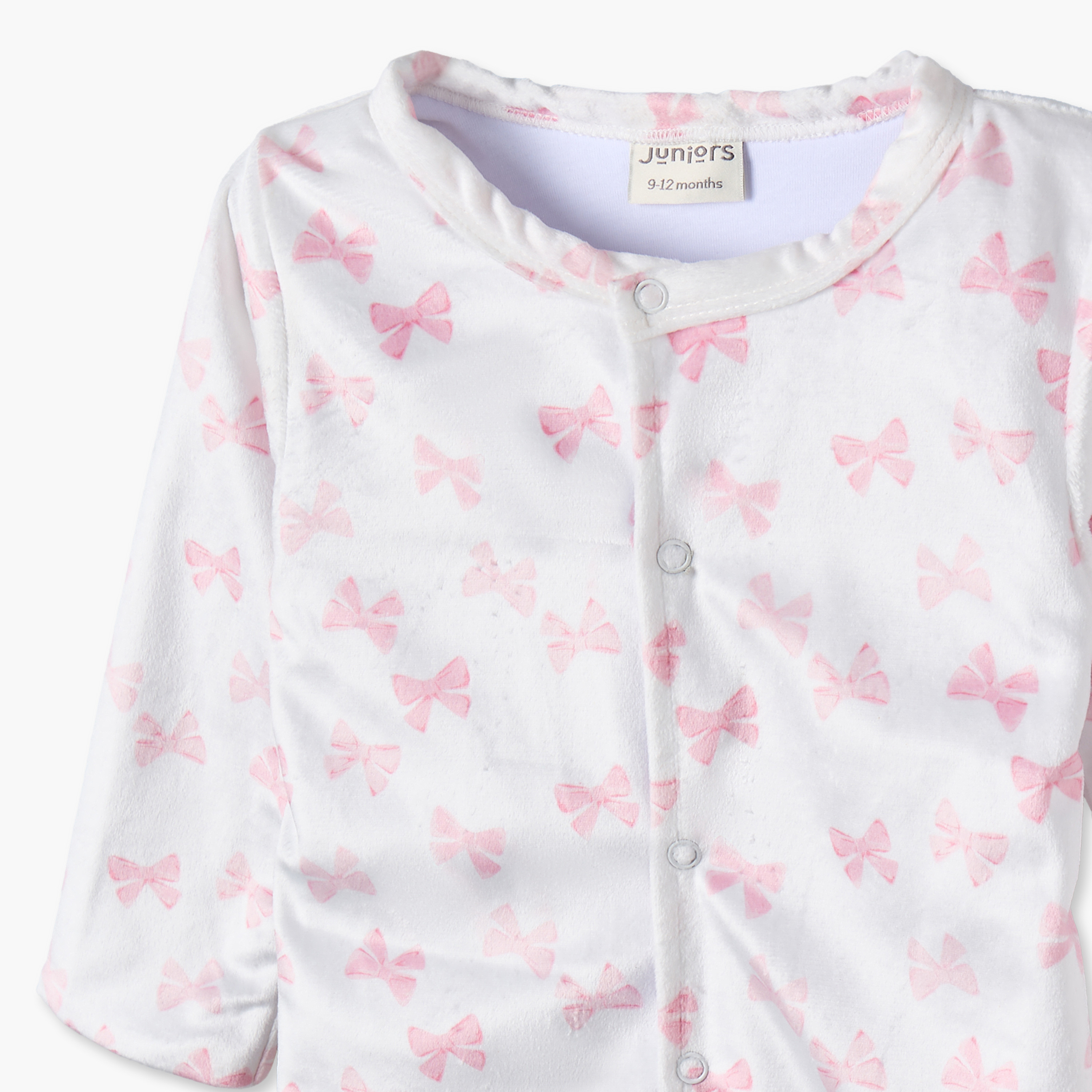 Juniors Cotton Crew Neck Long Sleeves Sleepsuit with Bow Print-baby-girls-clothing-nightwear-sleepsuits-image-3