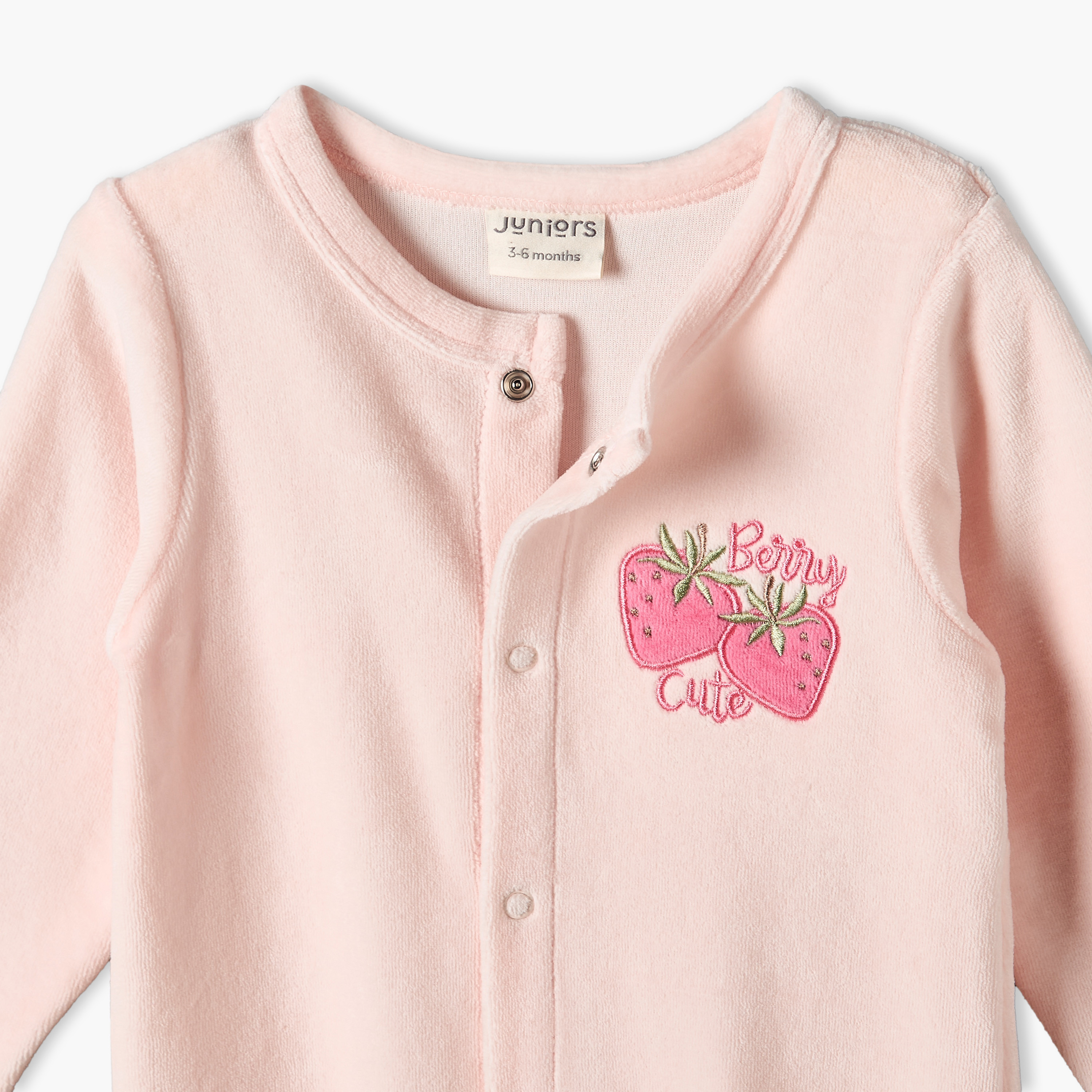 Juniors Round Neck Long Sleeves Sleepsuit with Strawberry Embroidery-baby-girls-clothing-nightwear-sleepsuits-image-4