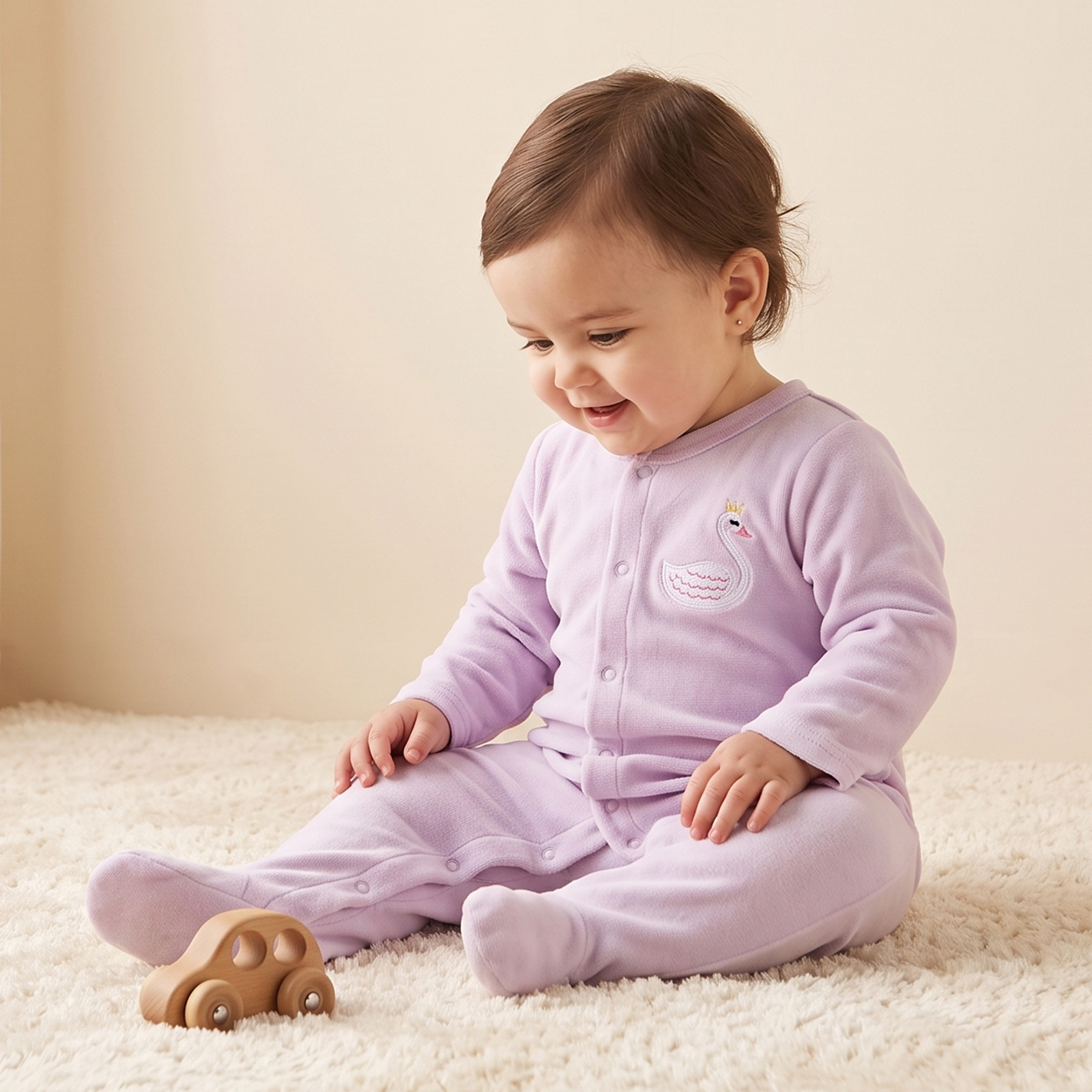 Juniors Crew Neck Long Sleeves Sleepsuit with Swan Embroidery-baby-girls-clothing-nightwear-sleepsuits-image-1