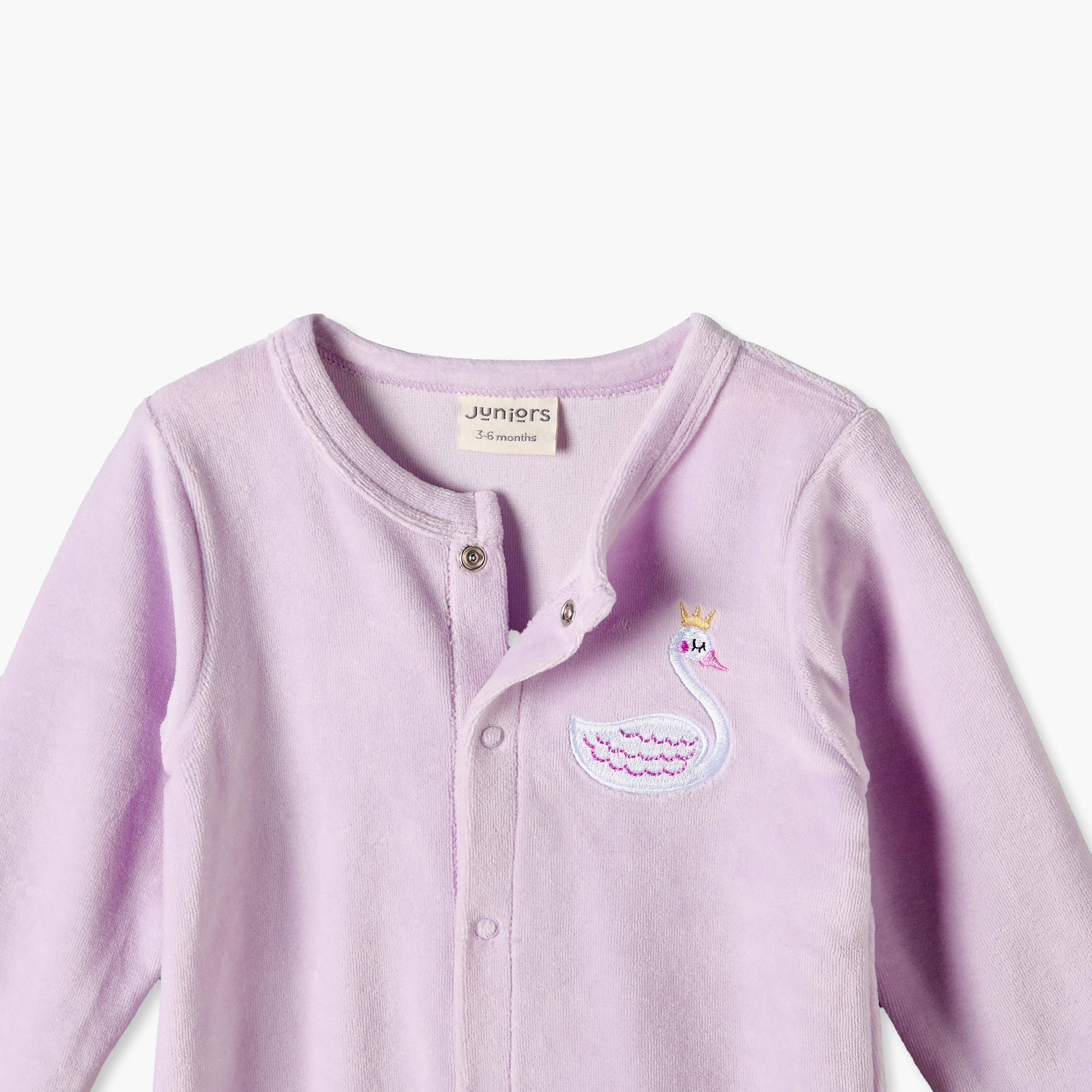 Juniors Crew Neck Long Sleeves Sleepsuit with Swan Embroidery-baby-girls-clothing-nightwear-sleepsuits-image-4