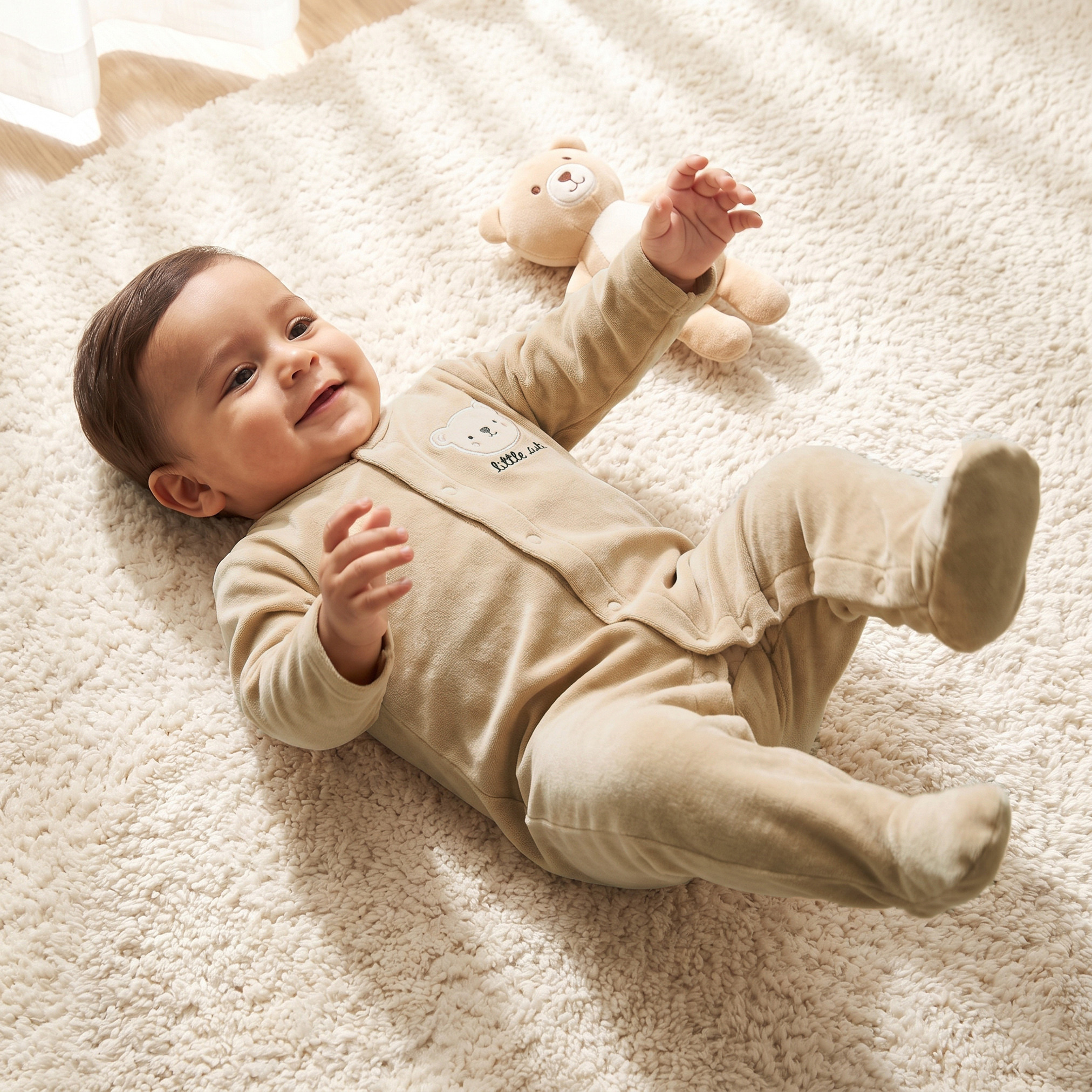 Juniors Crew Neck Long Sleeves Sleepsuit with Bear Embroidery-baby-boys-clothing-nightwear-sleepsuits-image-1