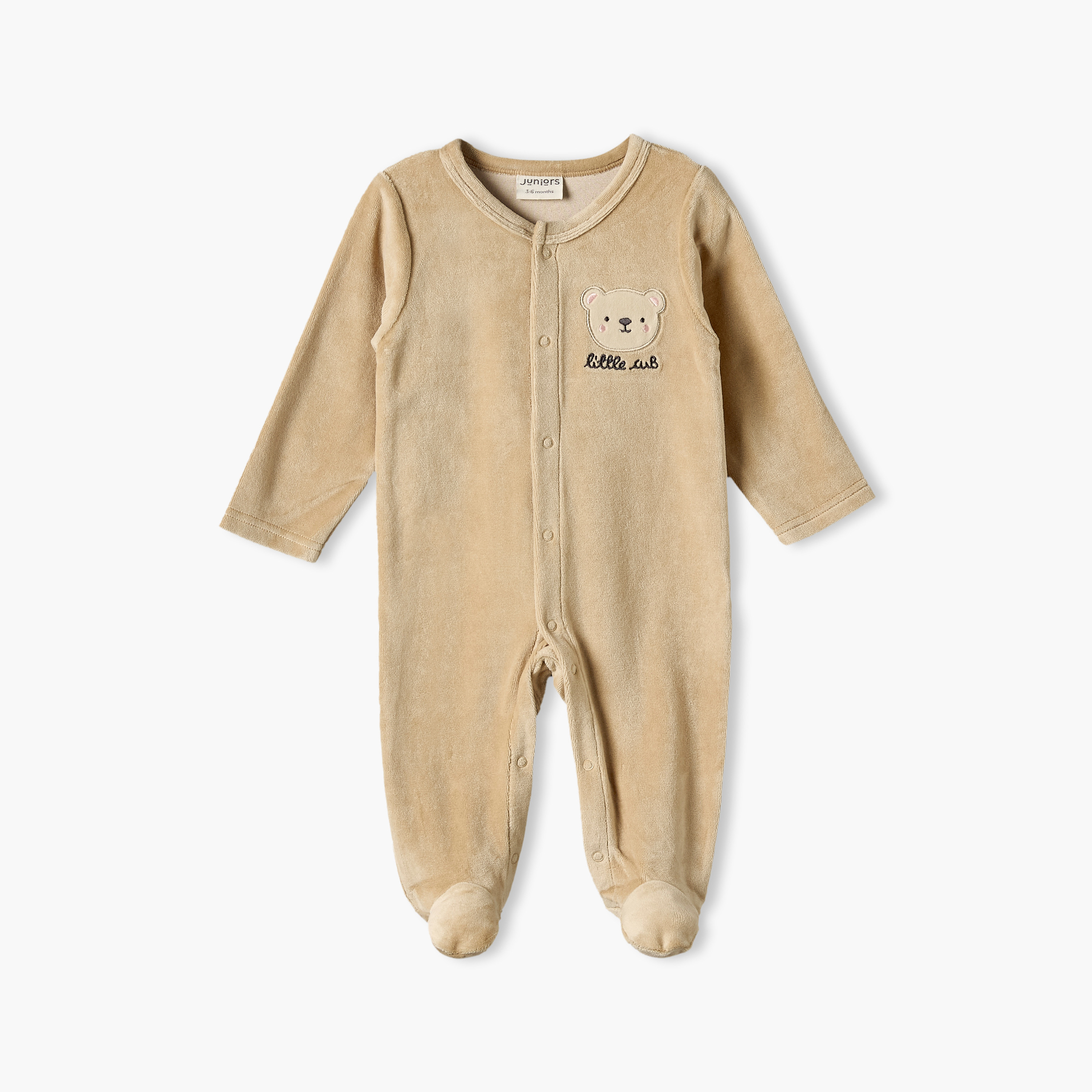 Juniors Crew Neck Long Sleeves Sleepsuit with Bear Embroidery-baby-boys-clothing-nightwear-sleepsuits-image-2
