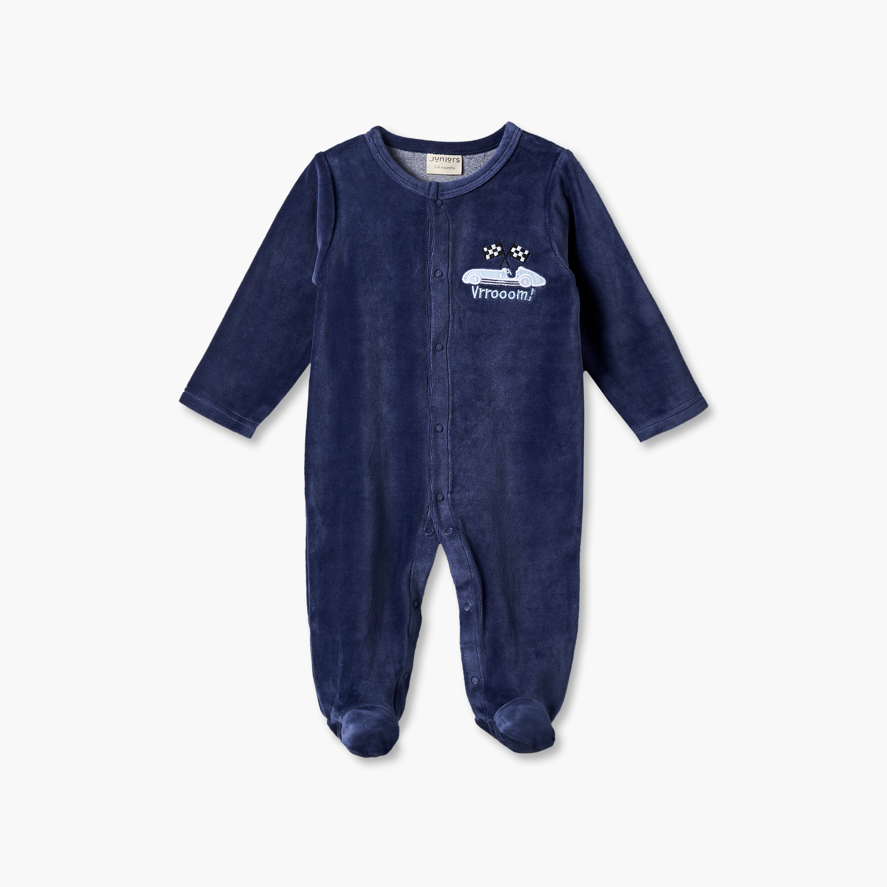 Juniors Crew Neck Long Sleeves Sleepsuit with Race Car Embroidery-baby-boys-clothing-nightwear-sleepsuits-image-2
